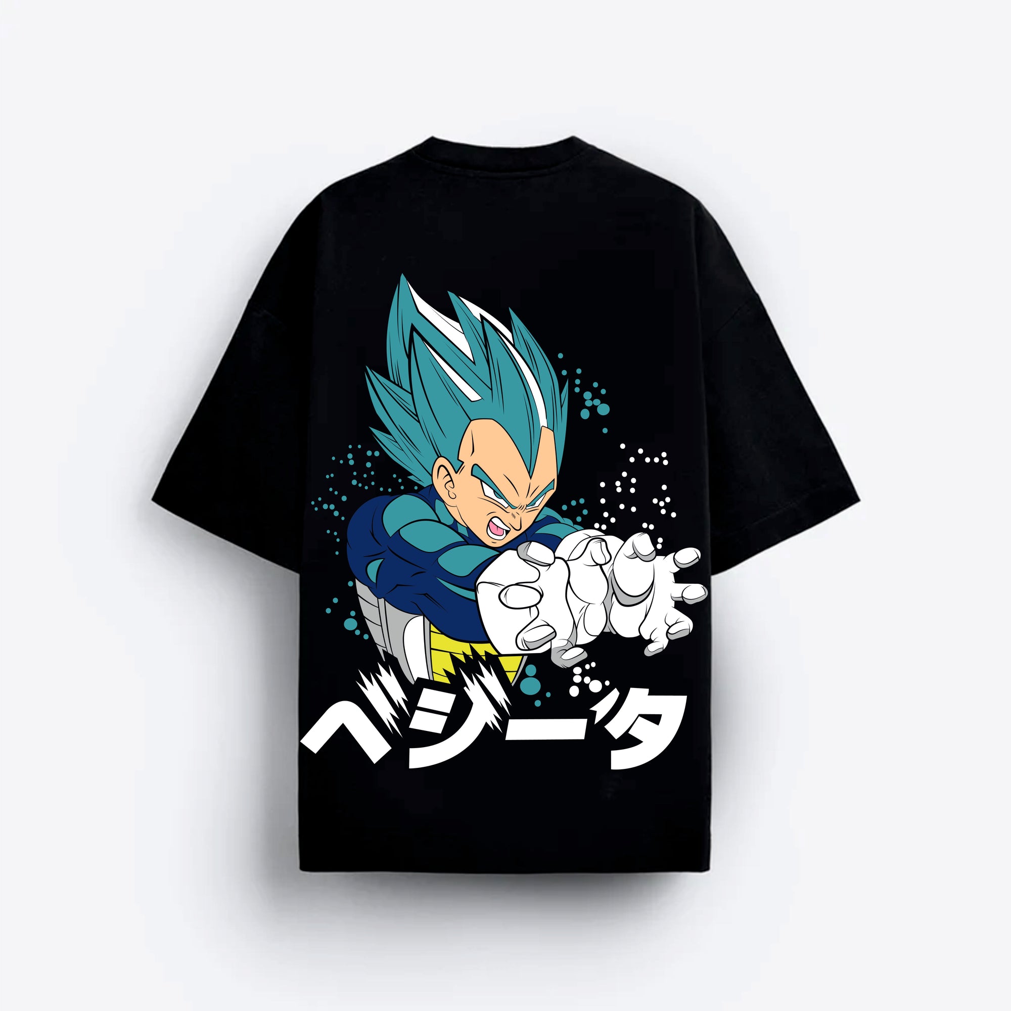 Black t-shirt with a character design and Japanese text