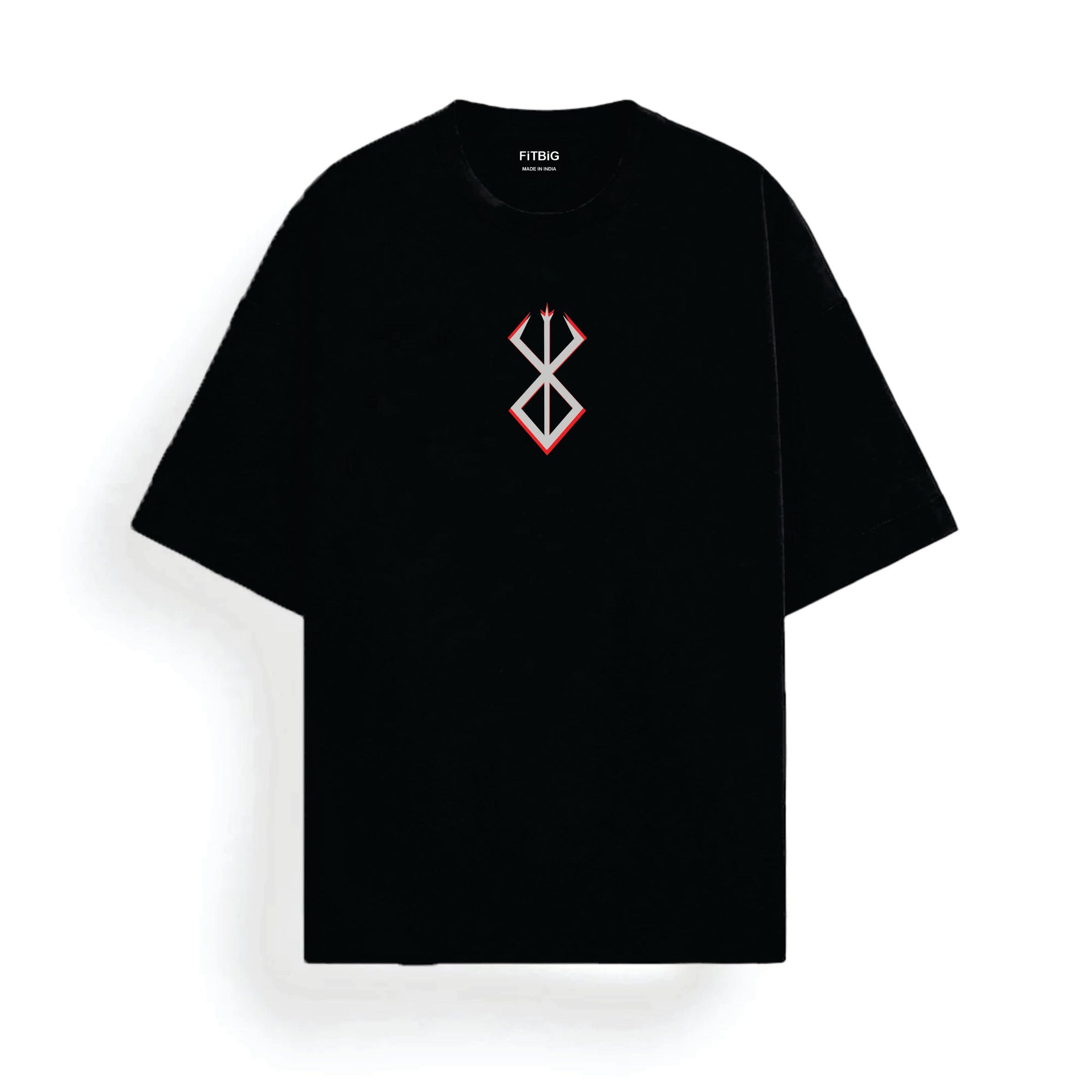 Black t-shirt with a red and white BERSERK logo on a white background