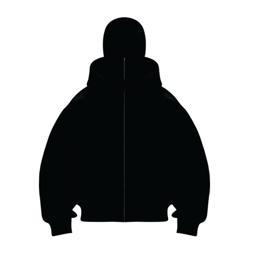 Black silhouette of a hooded jacket on a white background