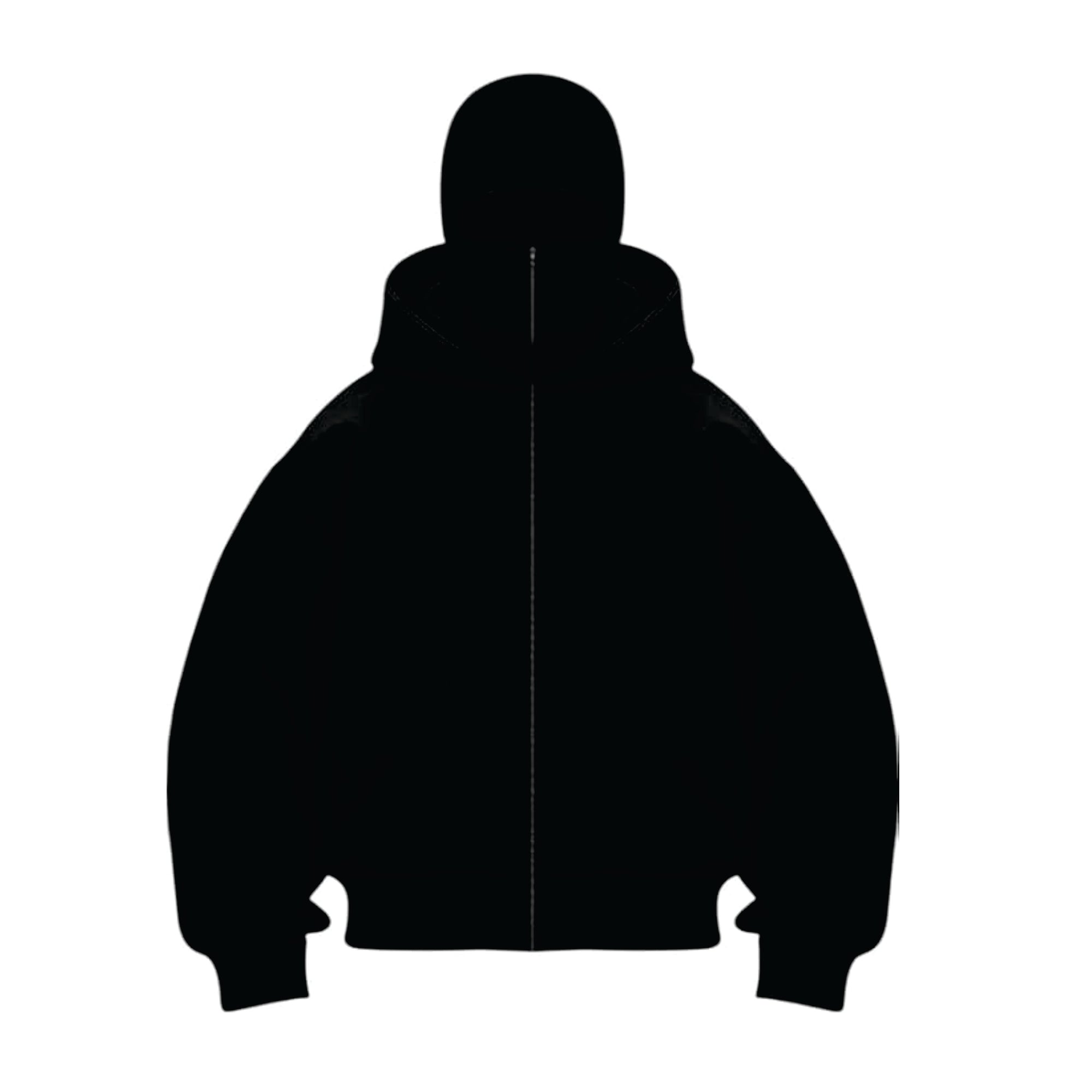 Black silhouette of a hooded jacket on a white background
