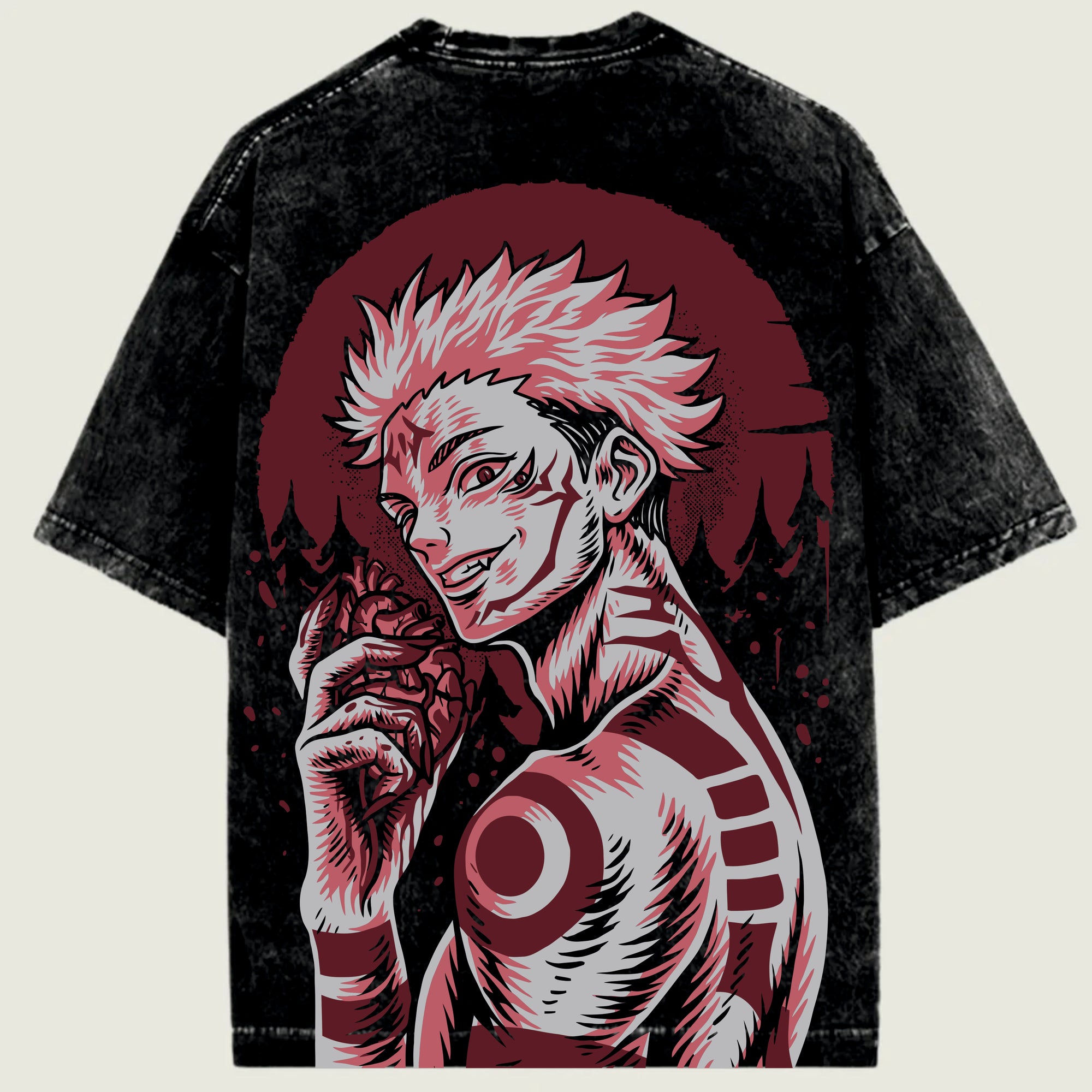 Black t-shirt with a pink and white graphic design