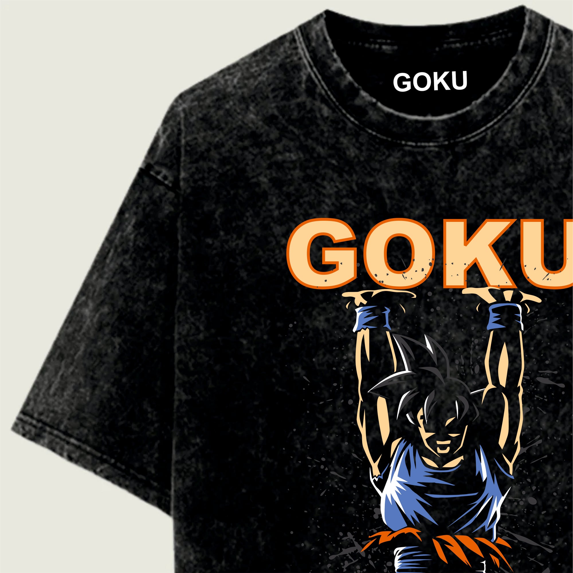 Black t-shirt with 'GOKU' graphic and character design