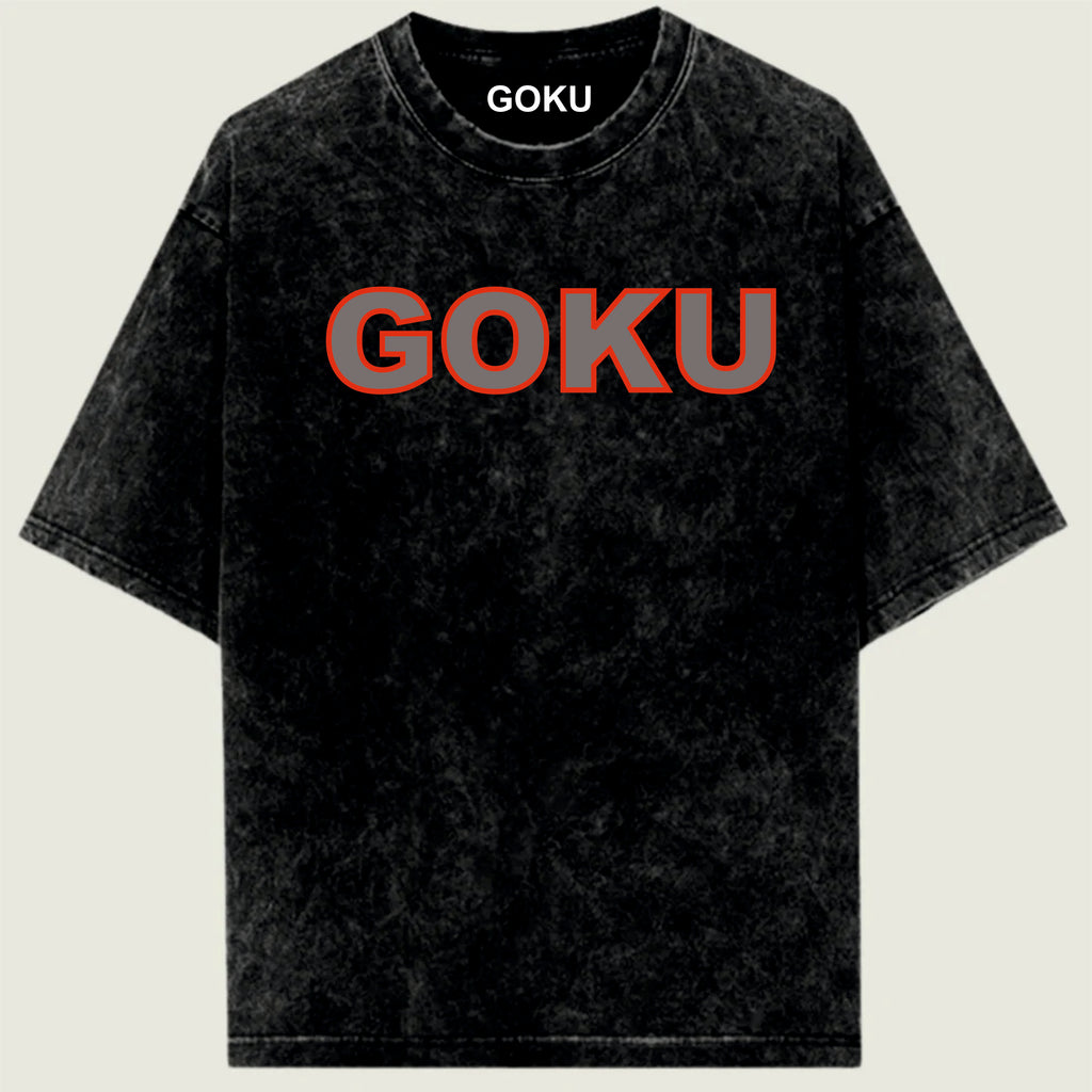 Black t-shirt with 'GOKU' printed in red 