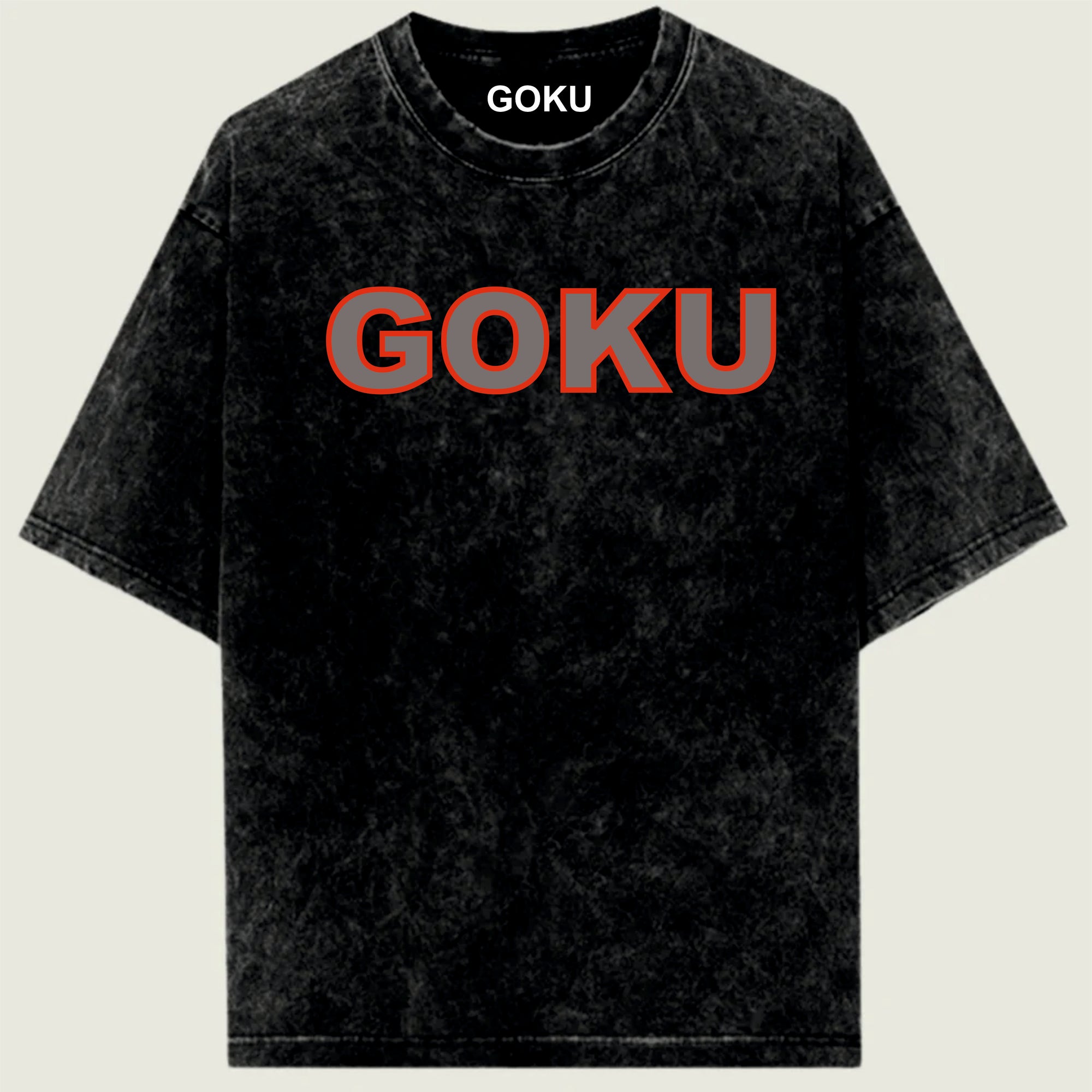 Black t-shirt with 'GOKU' printed in red 