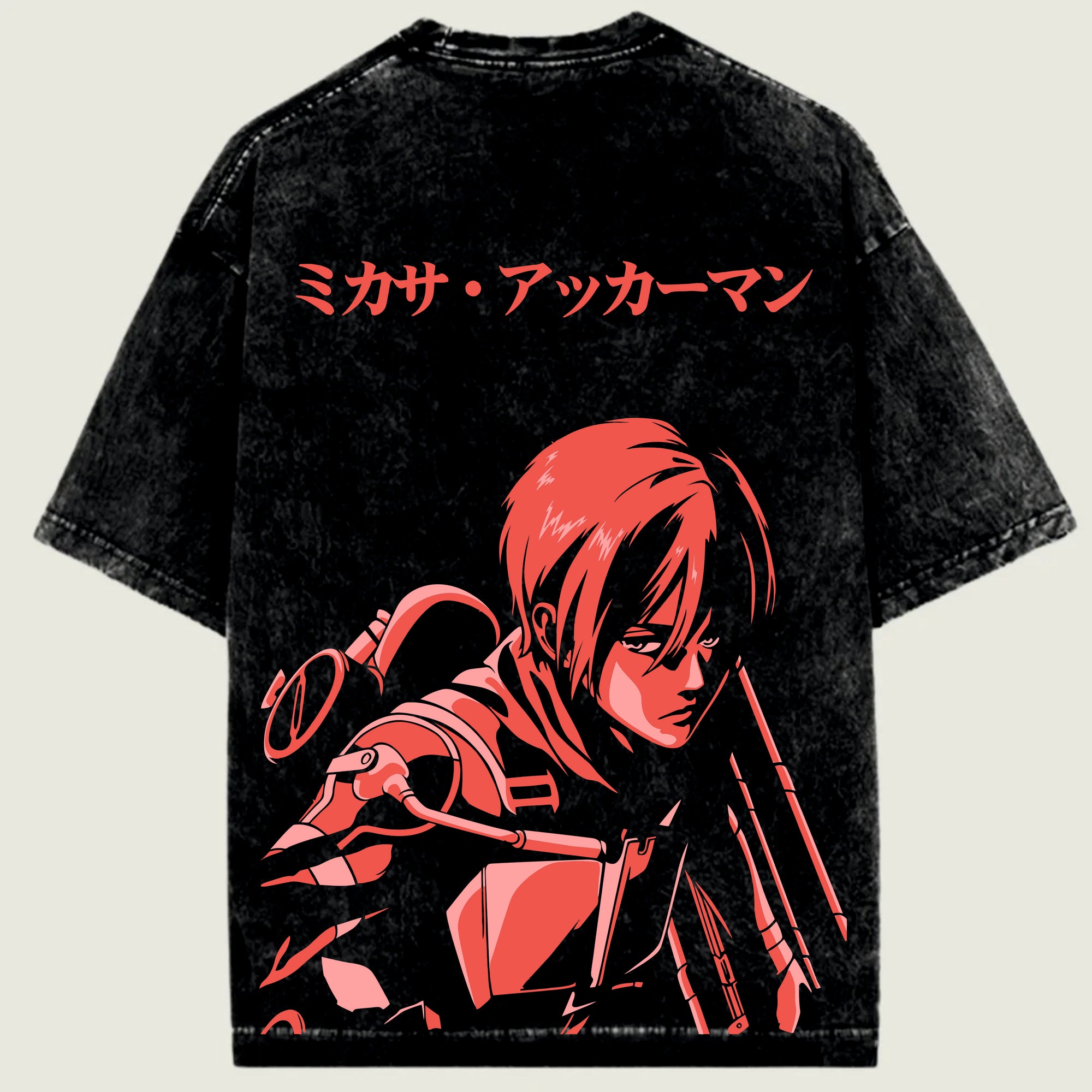 Black t-shirt with red graphic design and Japanese text