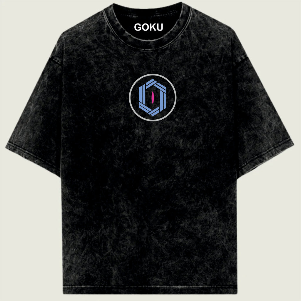 Black t-shirt with a circular logo and 'GOKU' text on a light