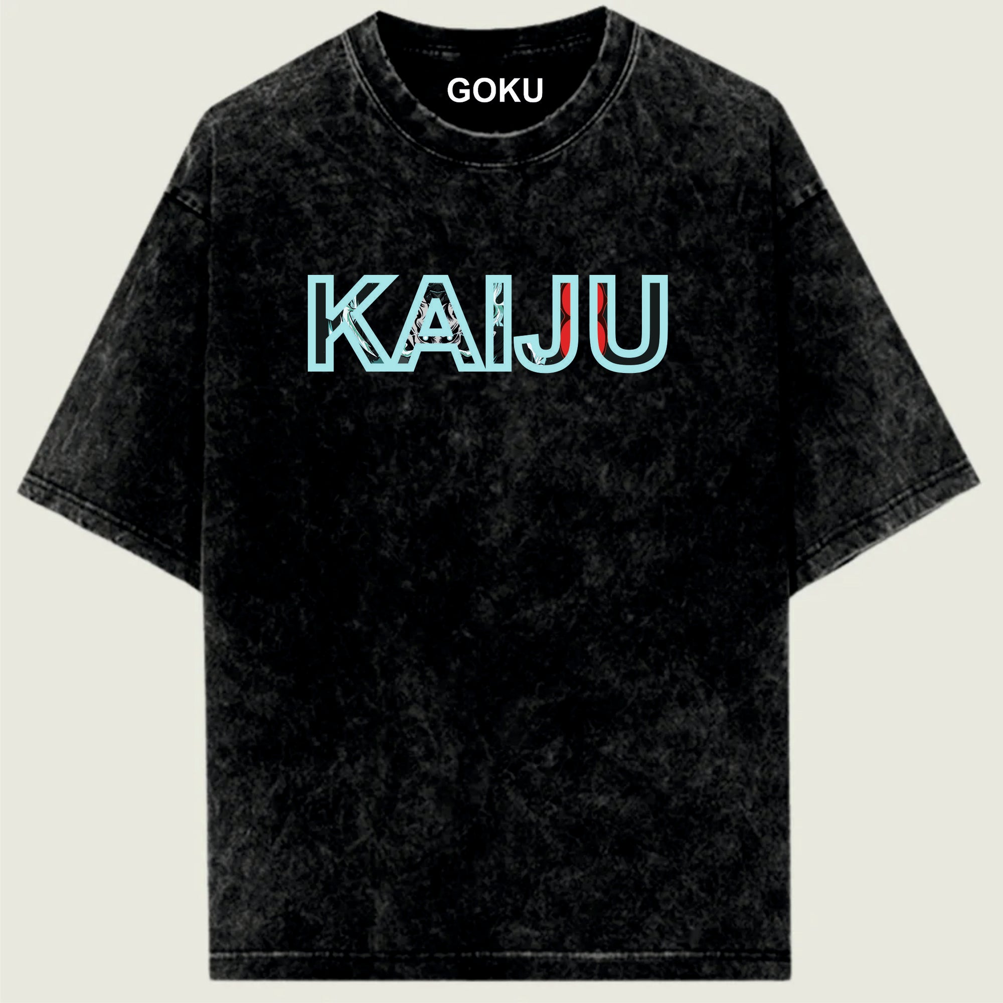 Black t-shirt with 'KAIJU' printed on it 