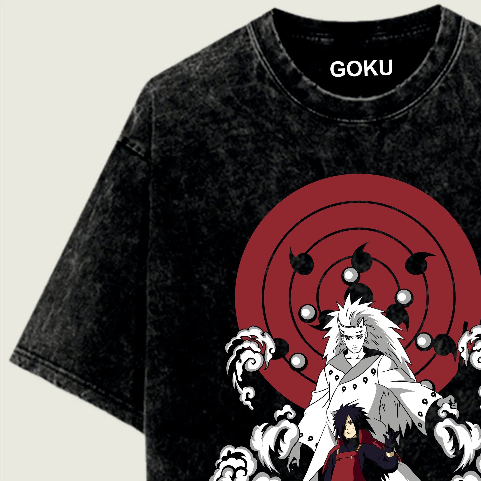 Black t-shirt with anime character design and 'Goku' text