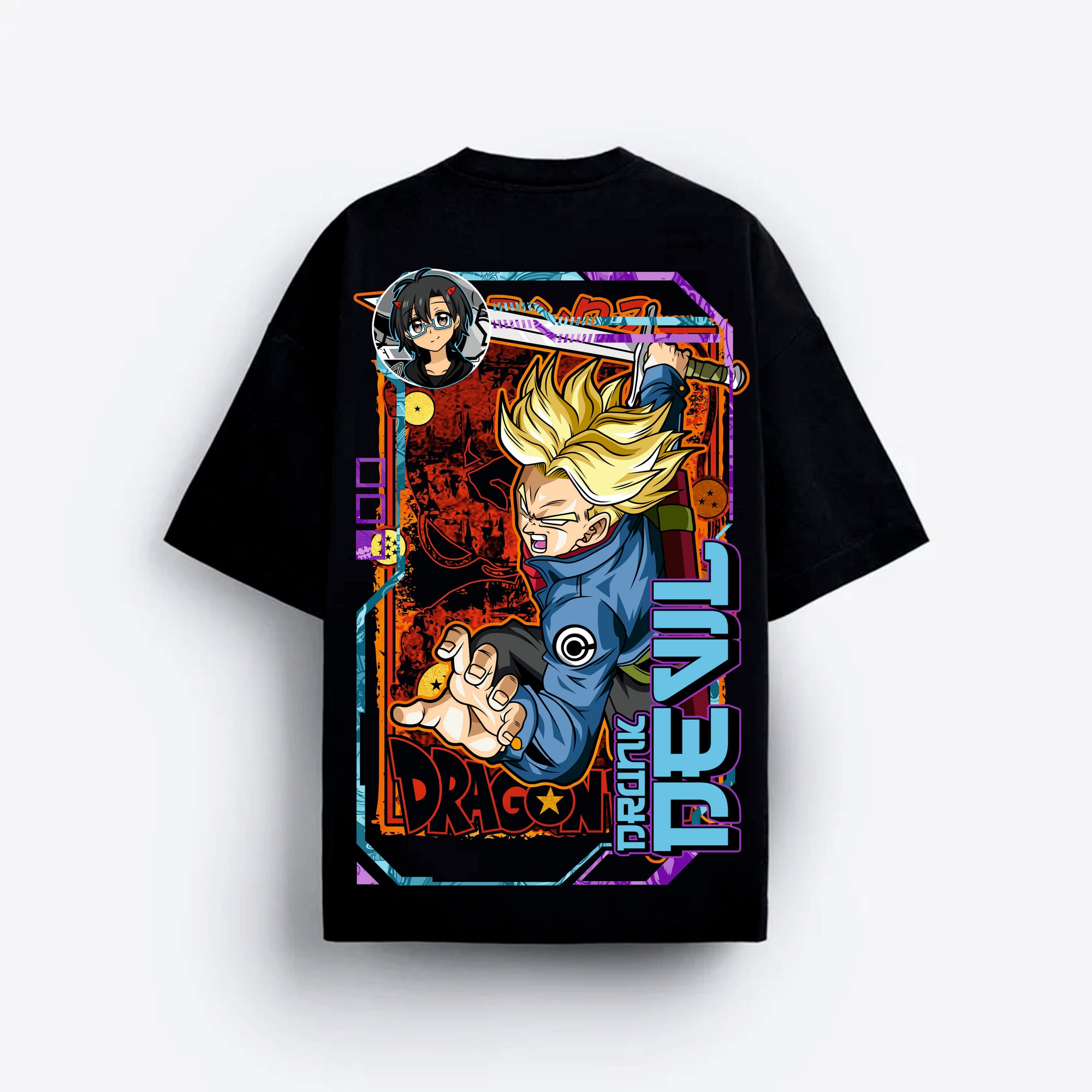Black t-shirt with colorful graphic Devil design