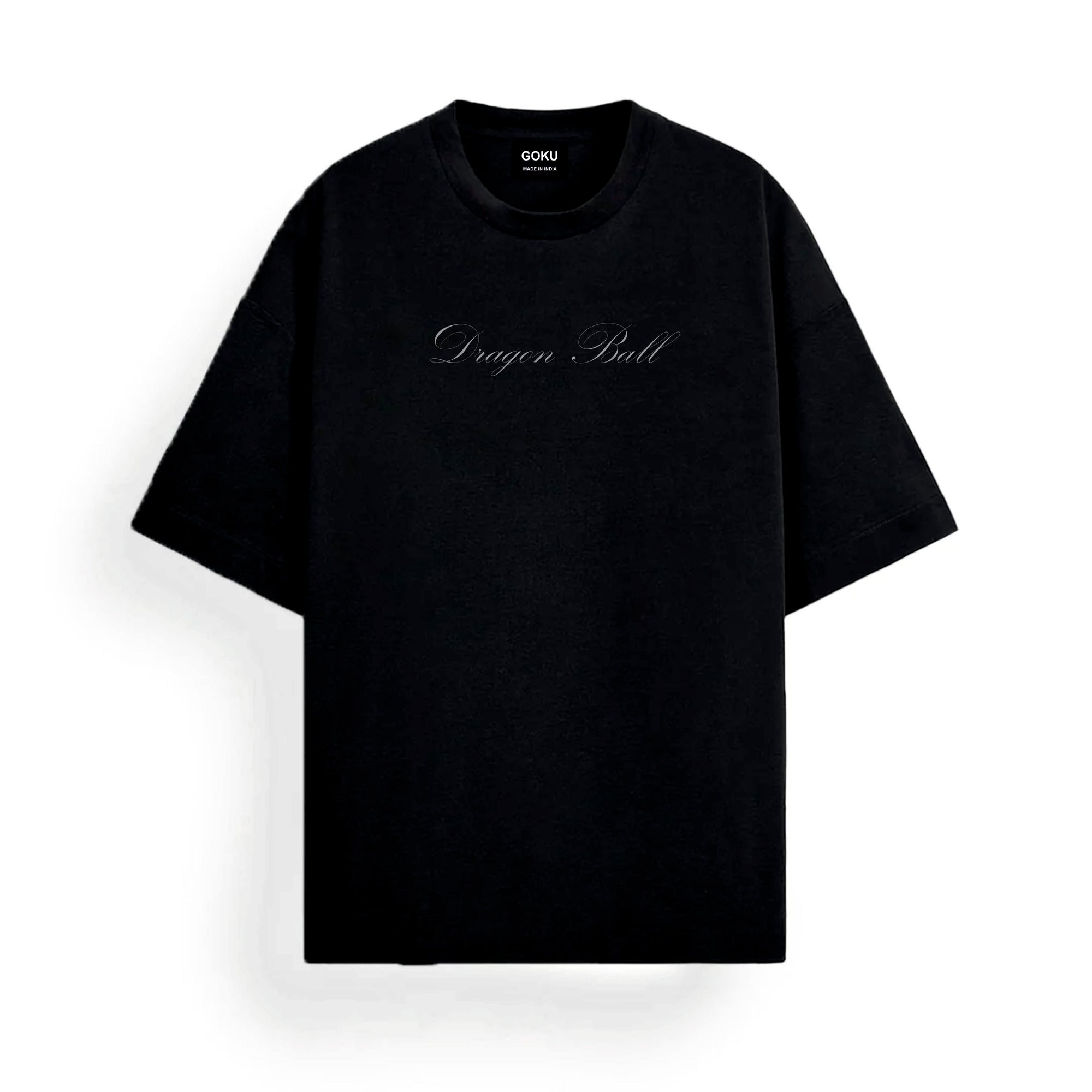 Black t-shirt with 'Dragon Ball' tex