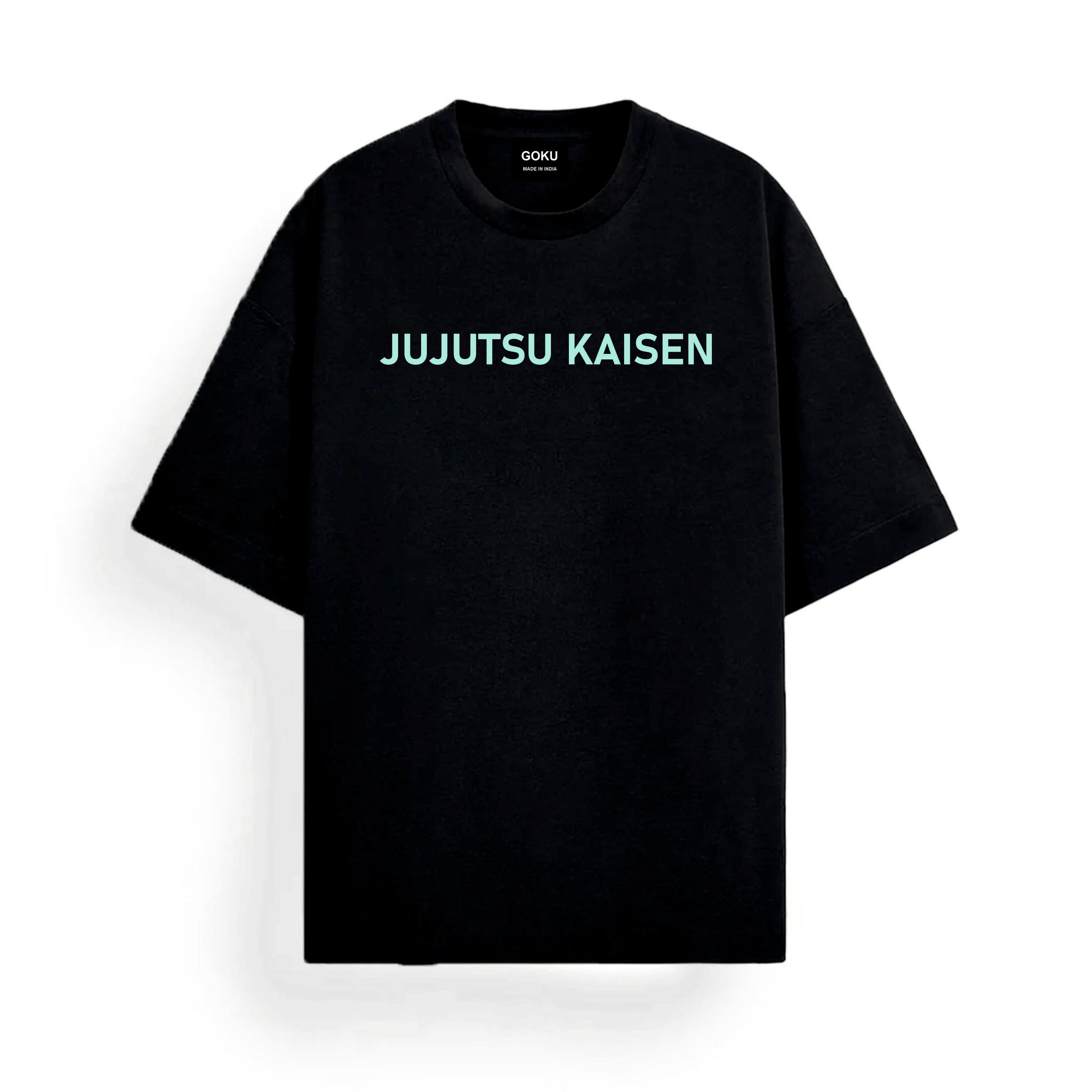 Black t-shirt with 'JUJUTSU KAISEN' text in green