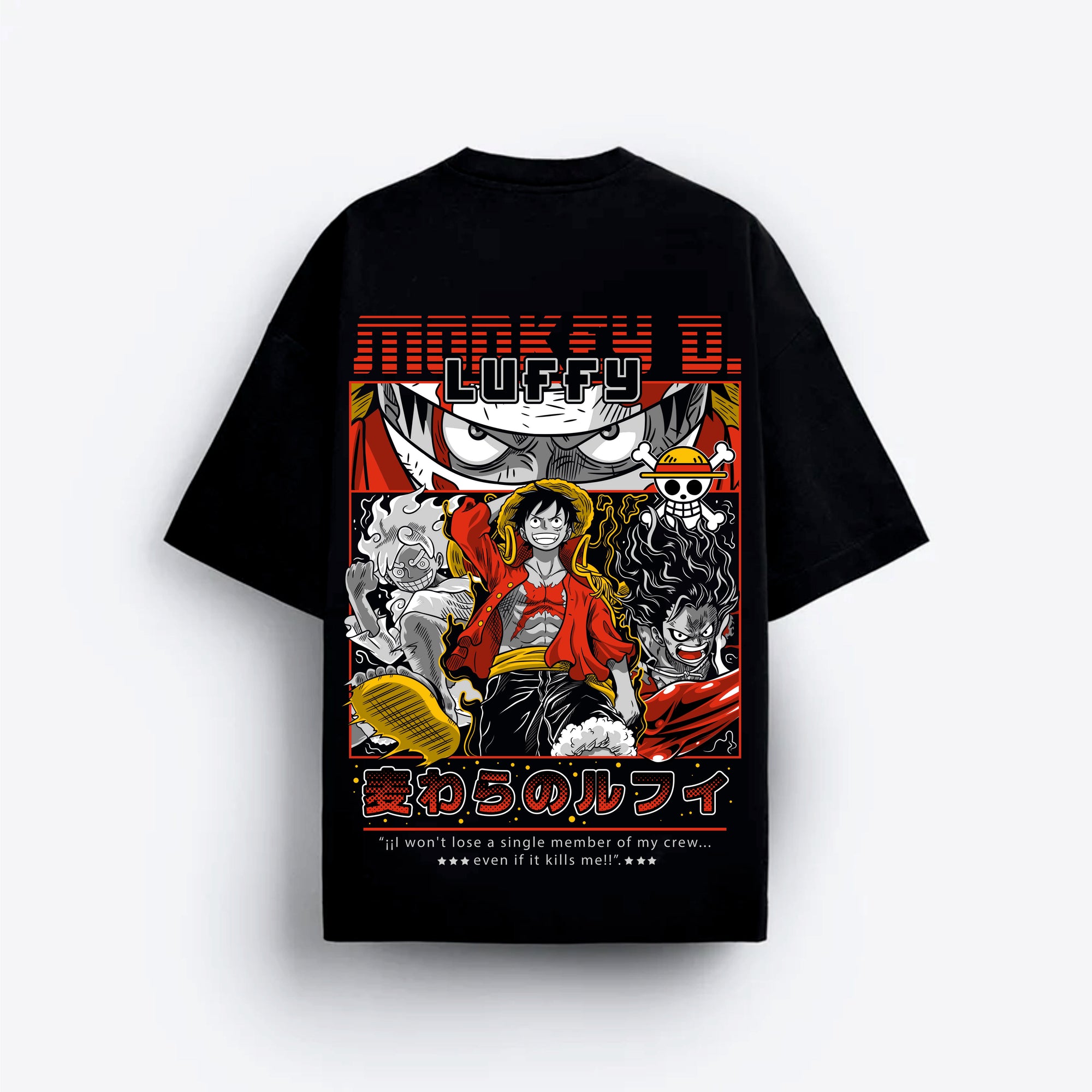 Black t-shirt with colorful graphic design\