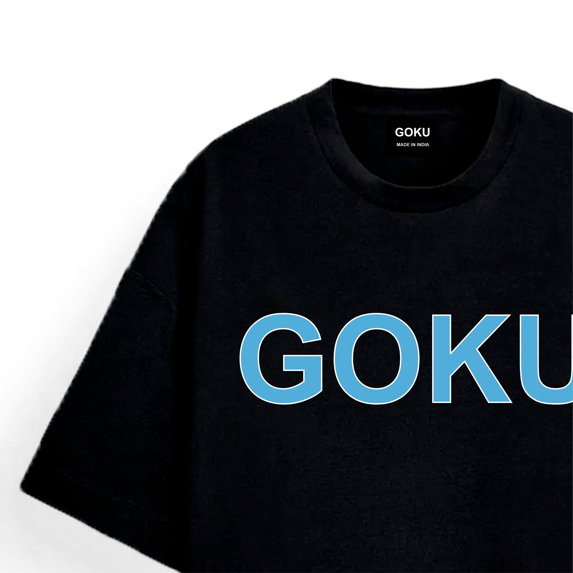 Black t-shirt with blue 'GOKU' text