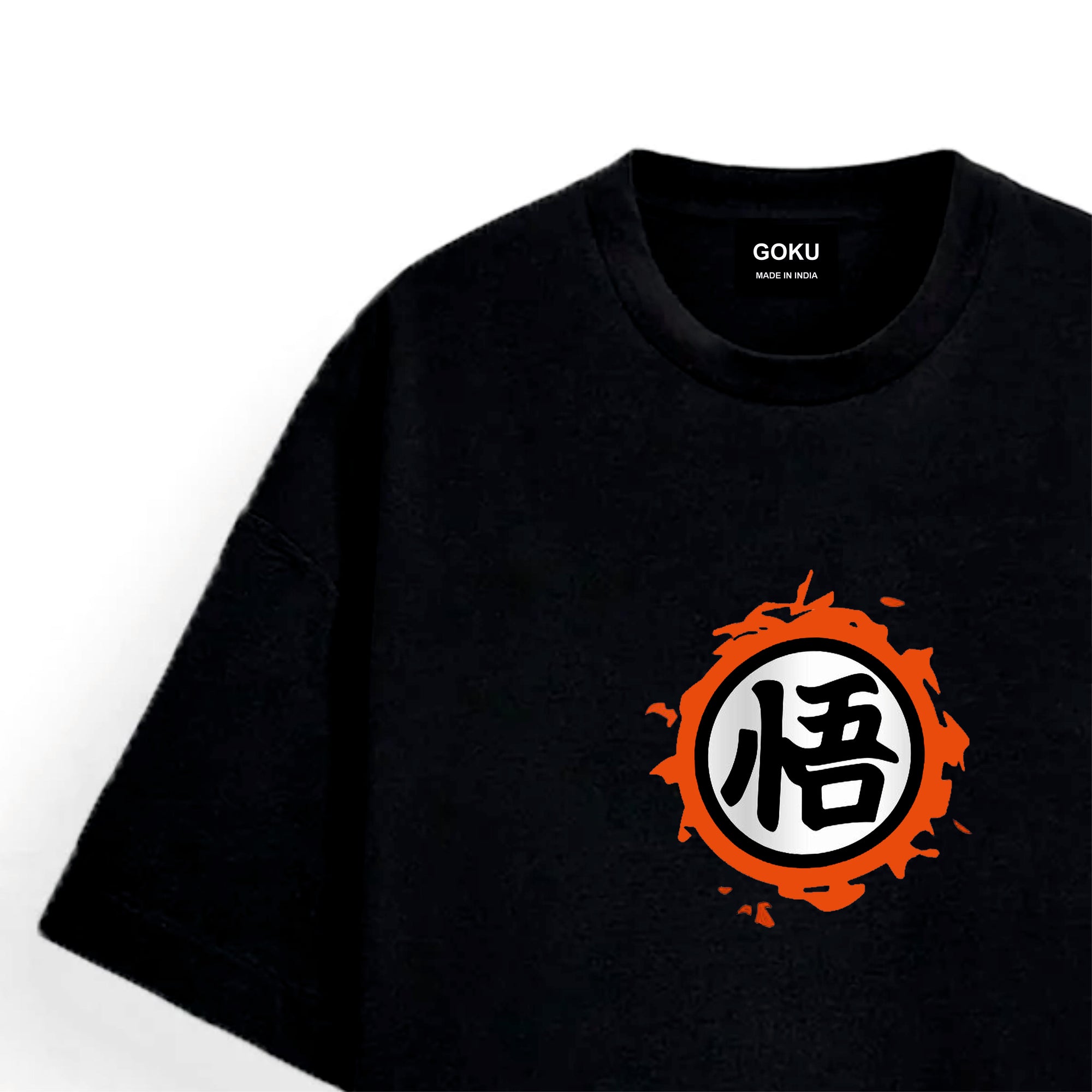 Black t-shirt with a red and white symbol