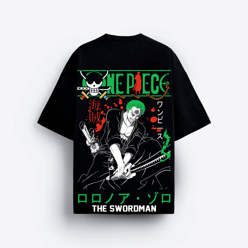 Black t-shirt with 'One Piece' character design