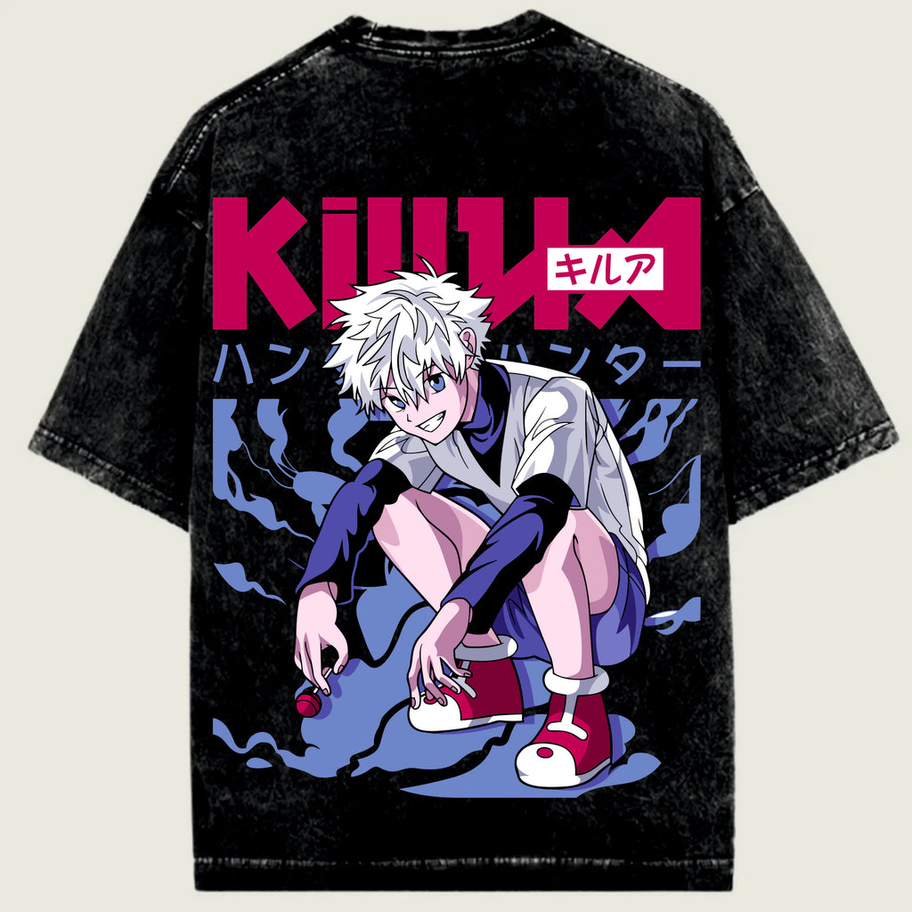 Black t-shirt with an anime character and 'KILLUA' text