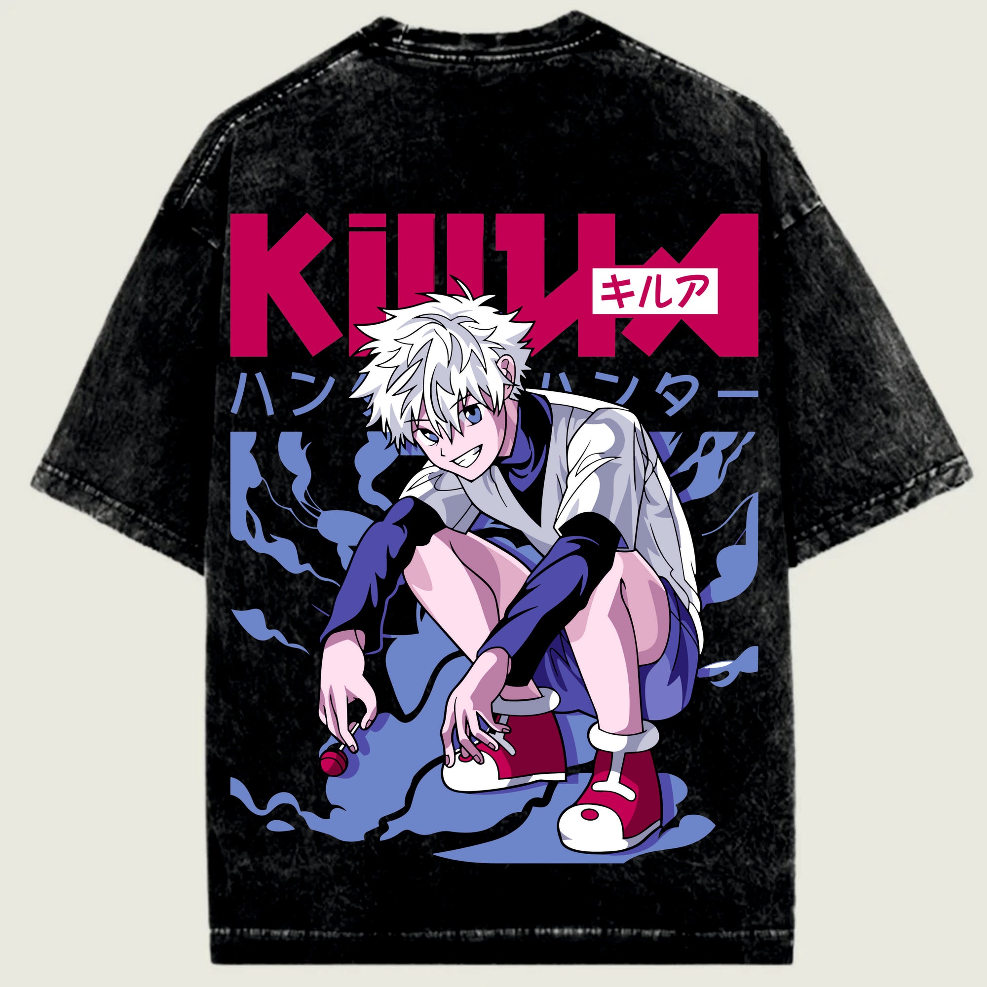 Black t-shirt with an anime character and 'KILLUA' text