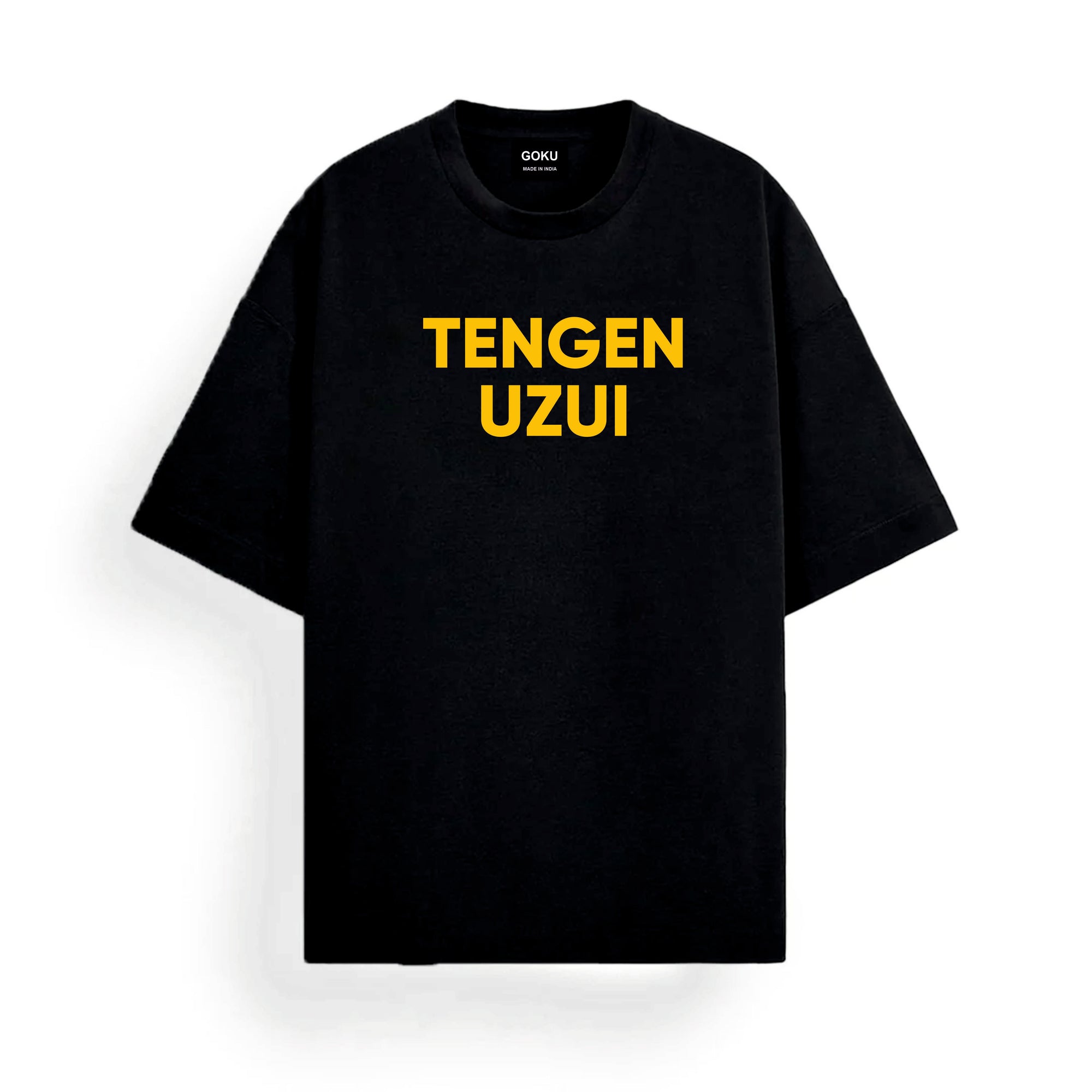 Black t-shirt with yellow text 'TENGEN UZUI'