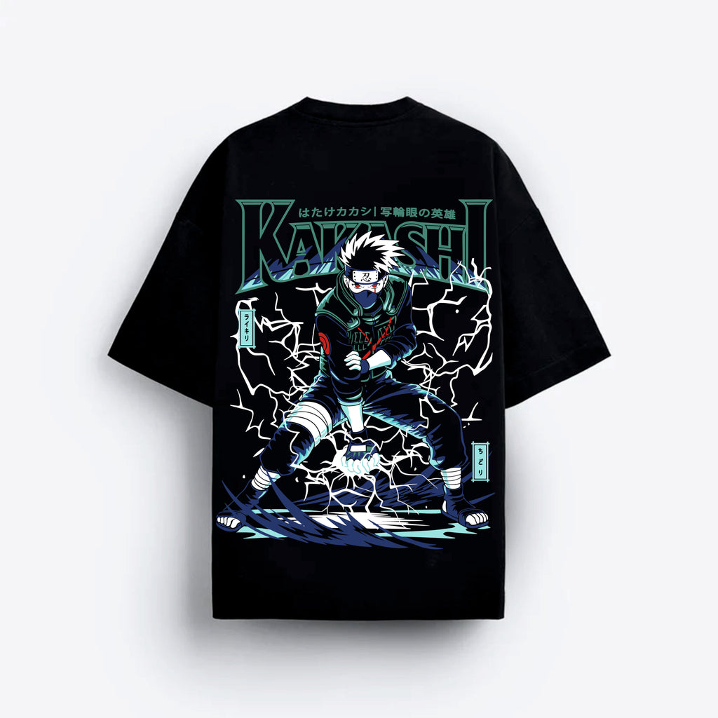 Black t-shirt with a graphic design of a character and text