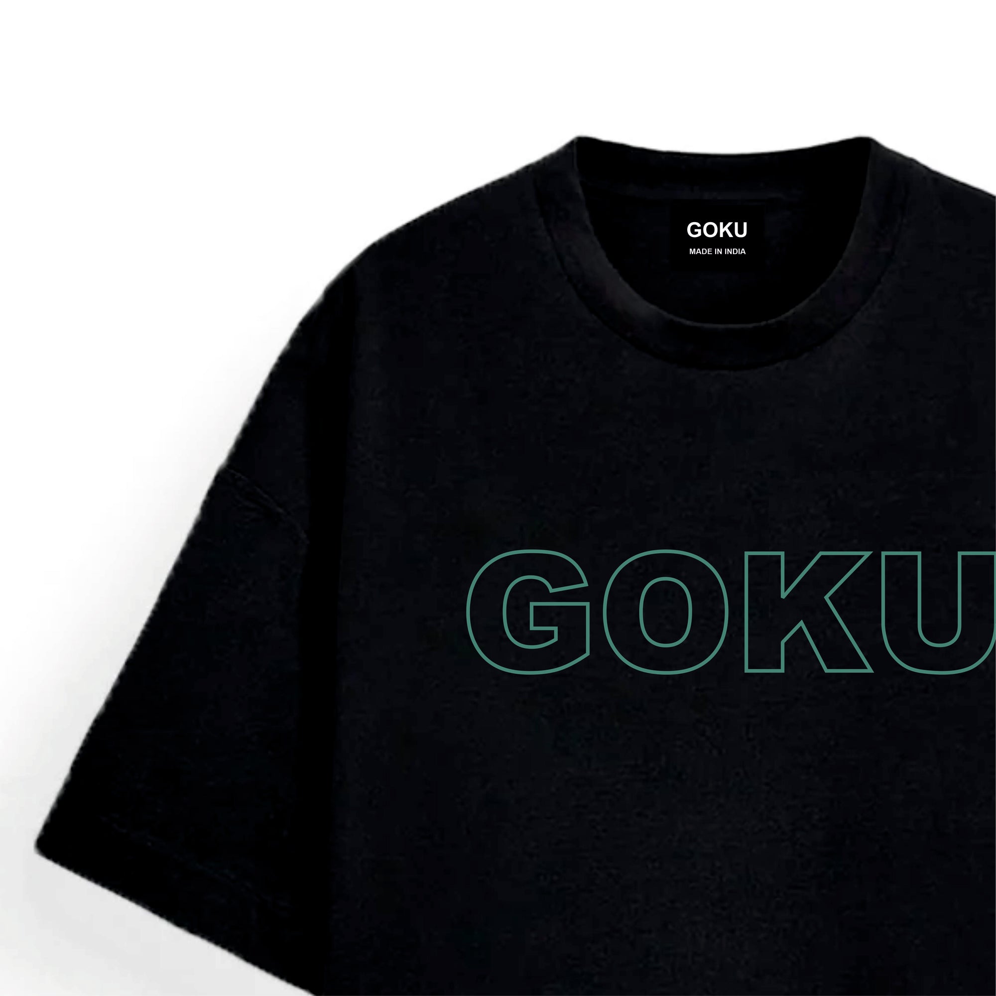 Black t-shirt with green 'GOKU' text