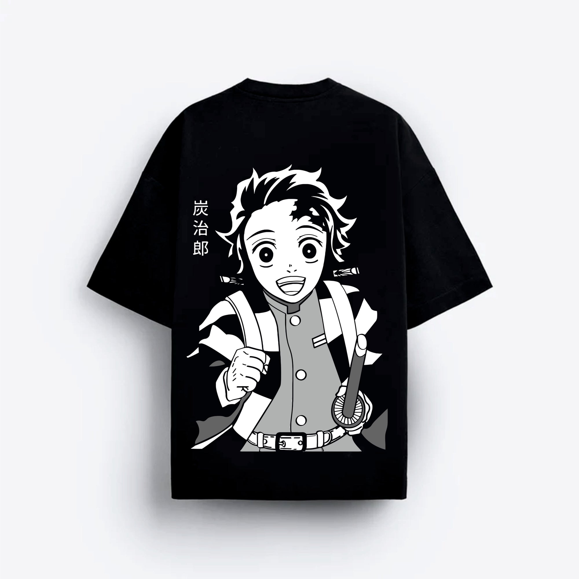 Black t-shirt with anime character graphic