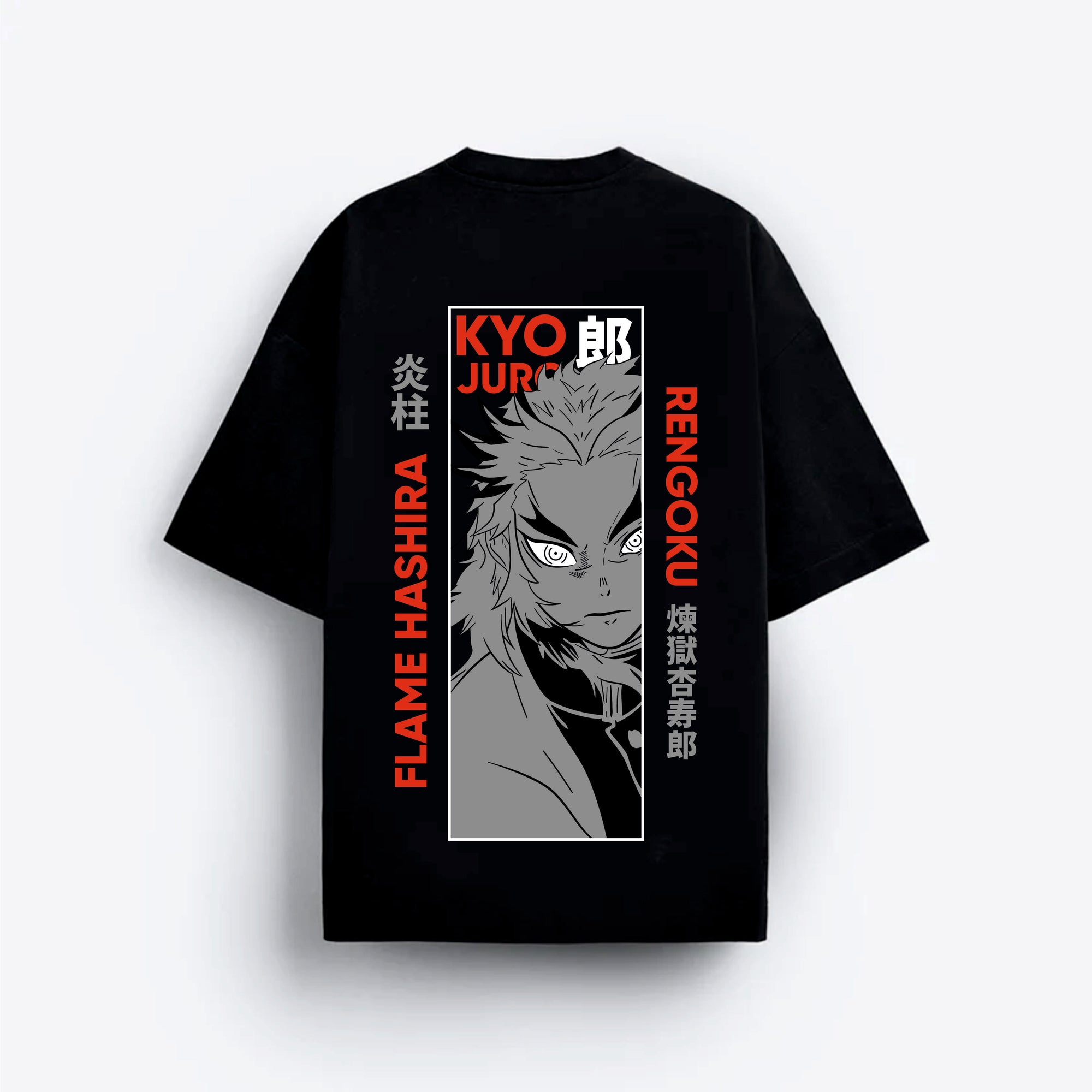 Black t-shirt with graphic design and text