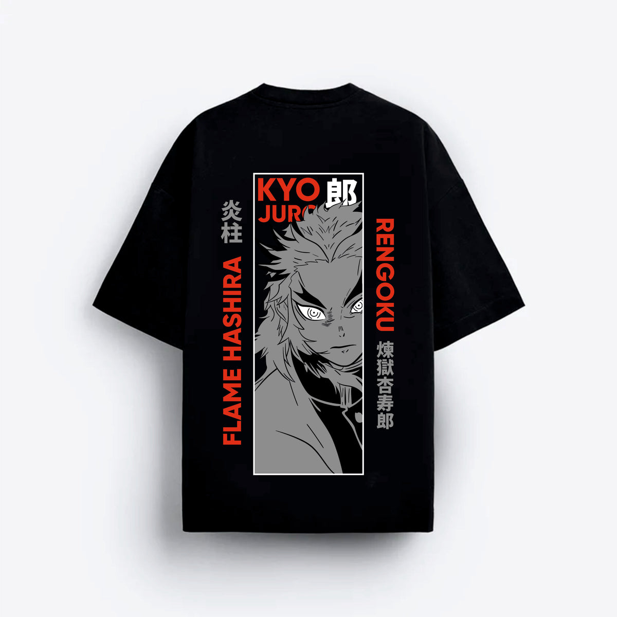 Black t-shirt with graphic design and text