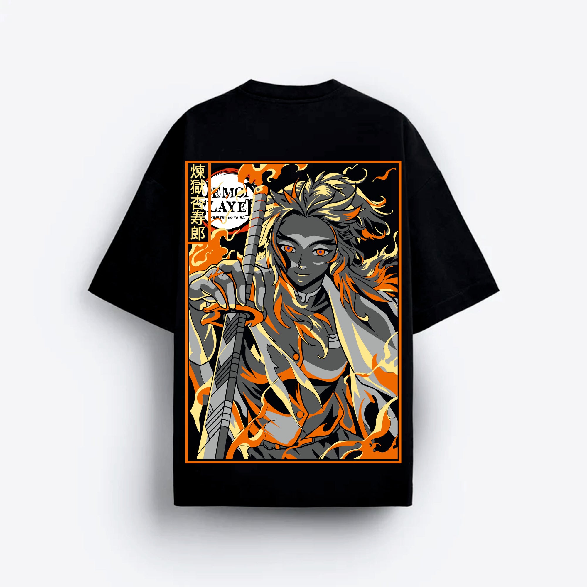 Black t-shirt with a vibrant graphic design