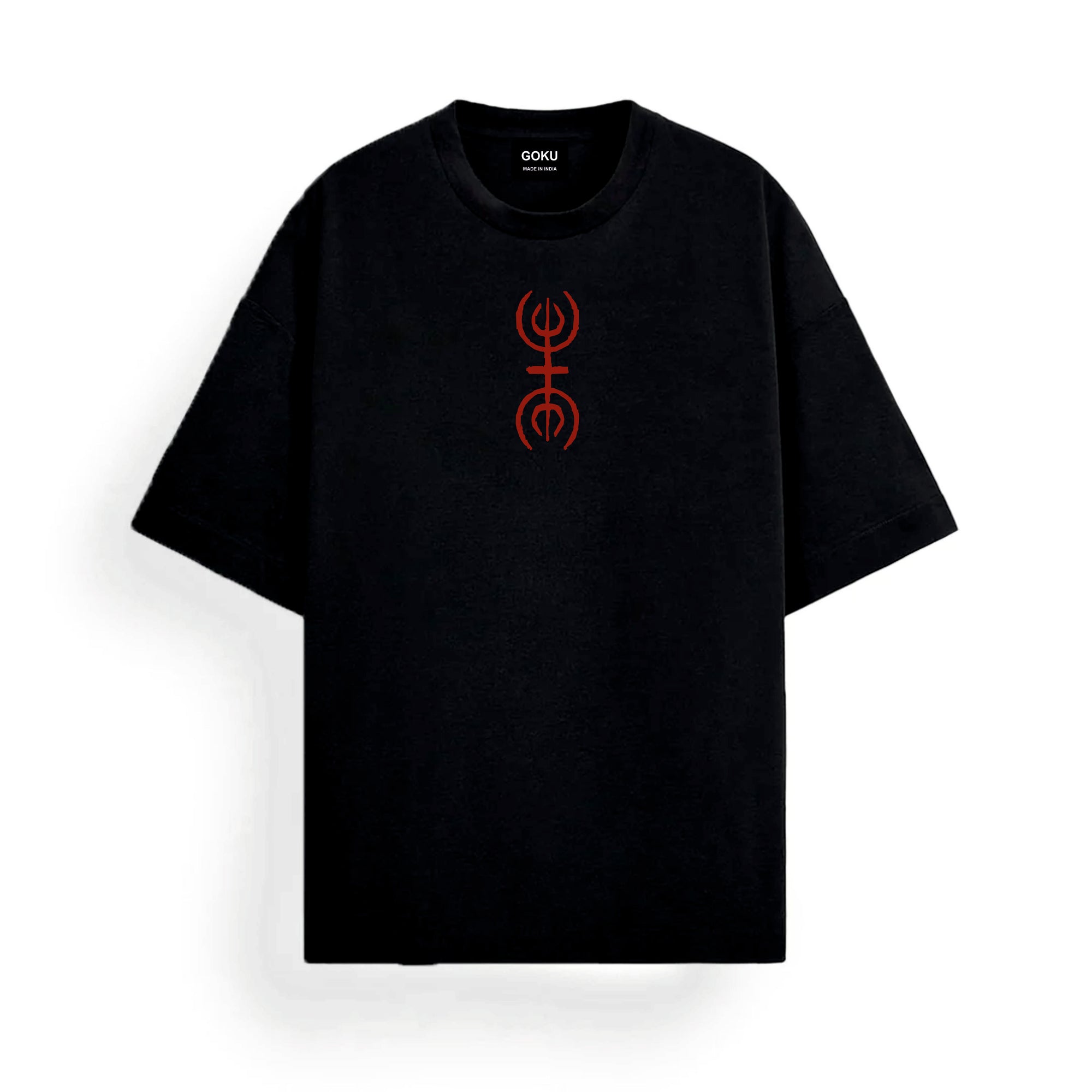Black t-shirt with a red symbol 
