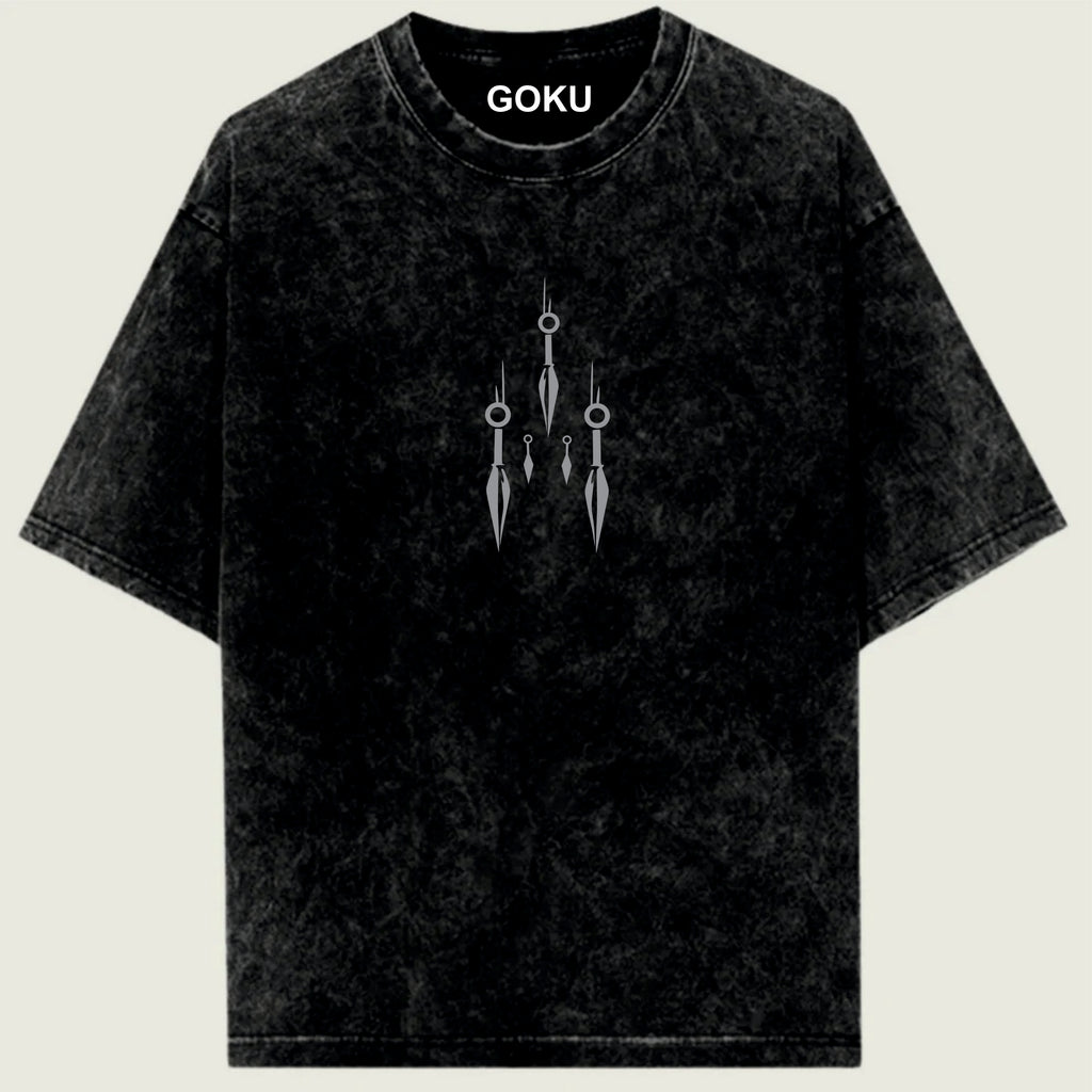 Black t-shirt with 'GOKU' branding and symbol on a light green background