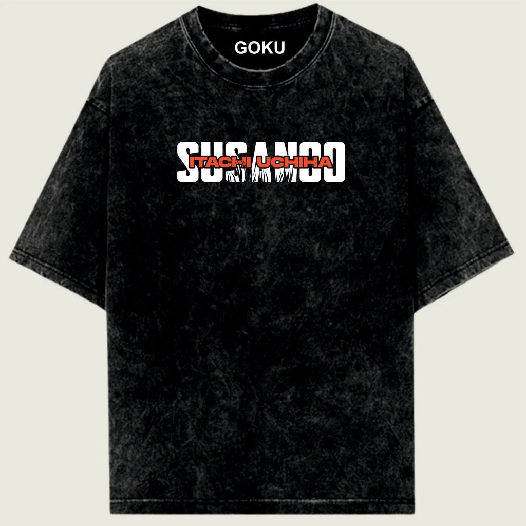 Black t-shirt with 'SUSANCO' and 'GOKU' text on a light green background