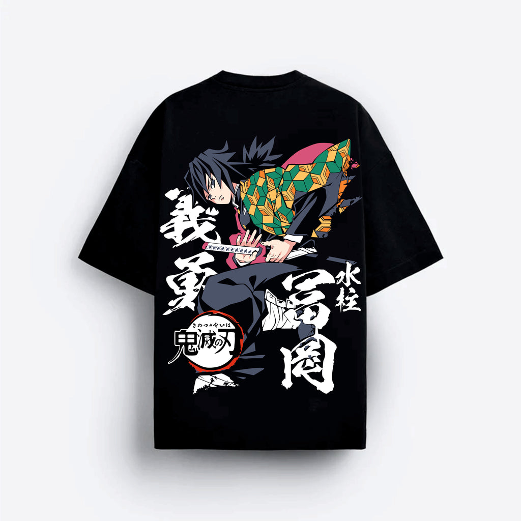 Black t-shirt with colorful Tomioka  graphic design