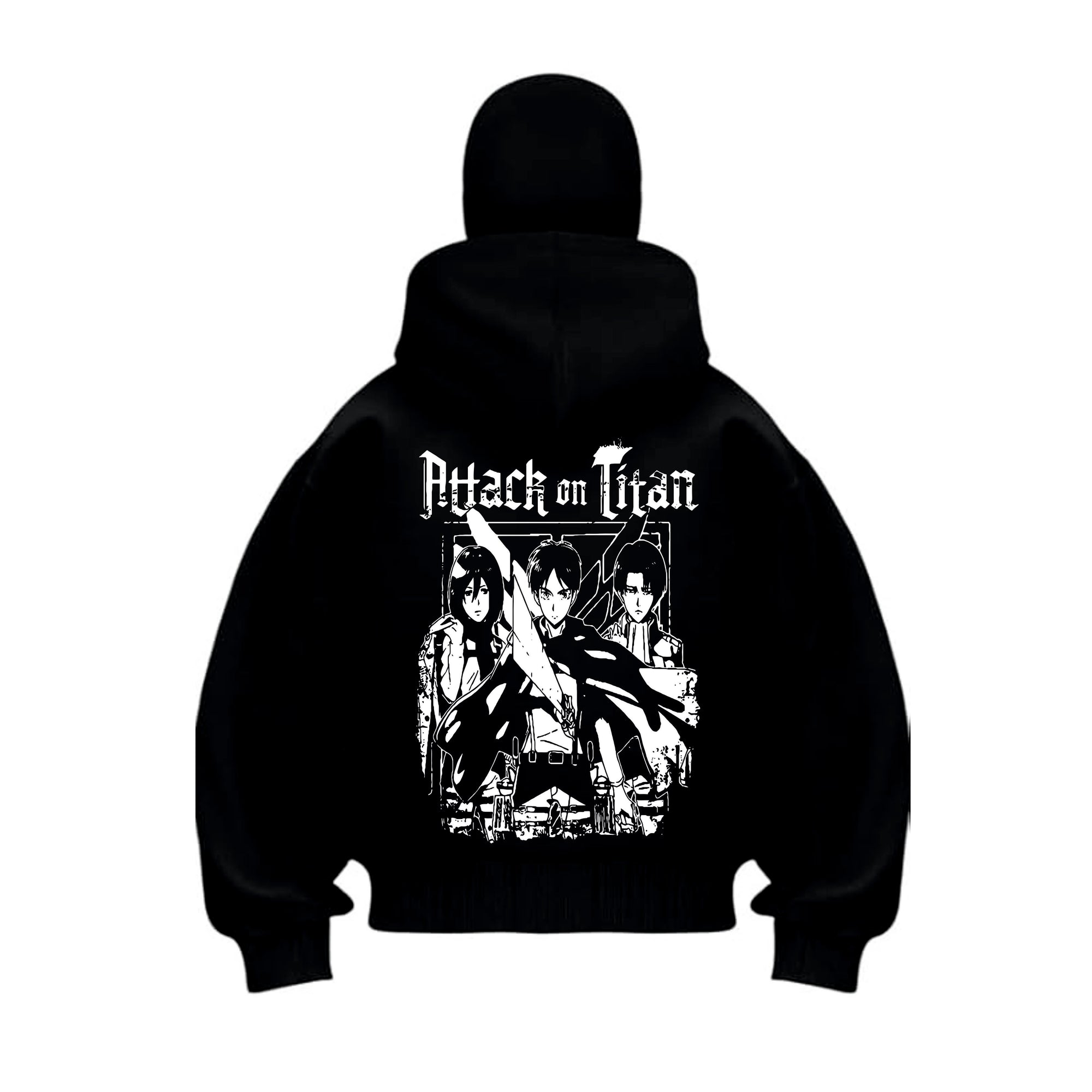 Black hoodie with 'Attack on Titan' graphic on the back PUFF PRINTED ANIME DESIGN
