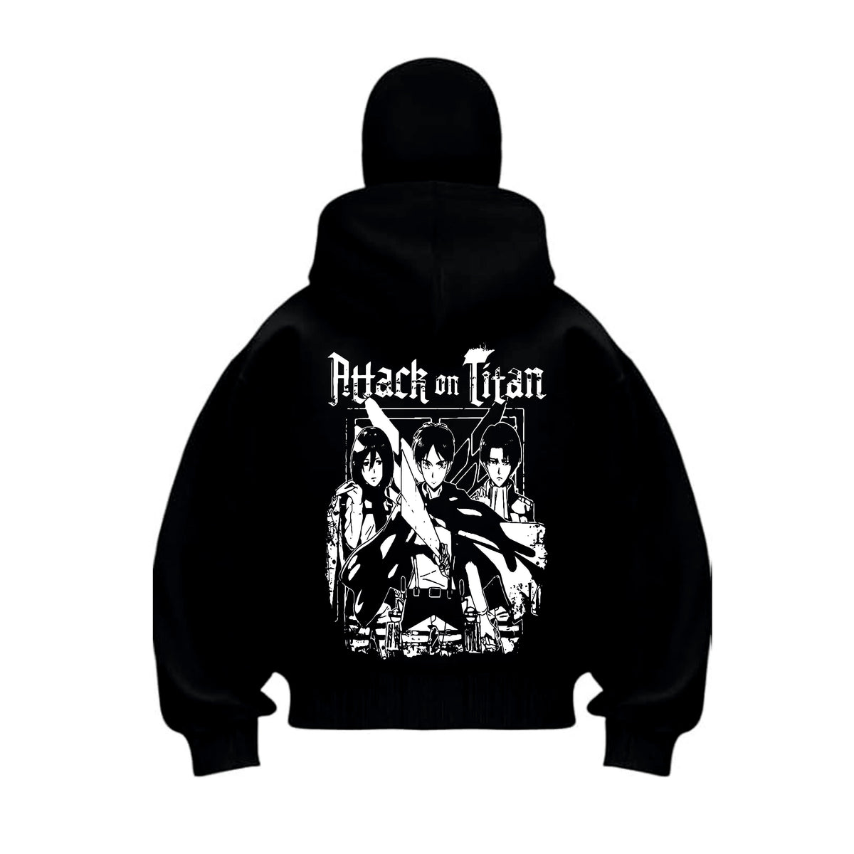 Black hoodie with 'Attack on Titan' graphic on the back PUFF PRINTED ANIME DESIGN