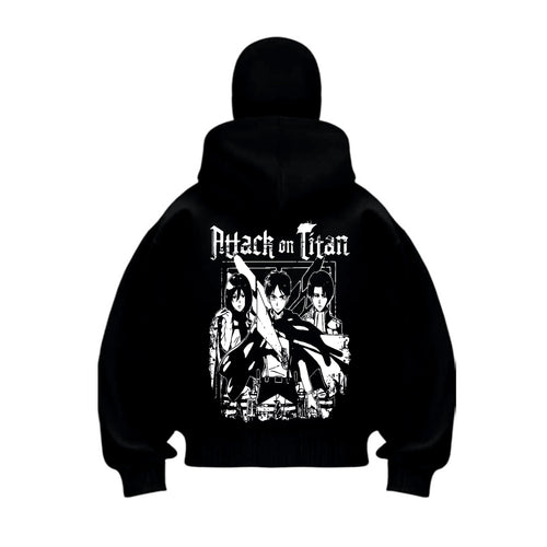 Black hoodie with 'Attack on Titan' graphic on the back PUFF PRINTED ANIME DESIGN