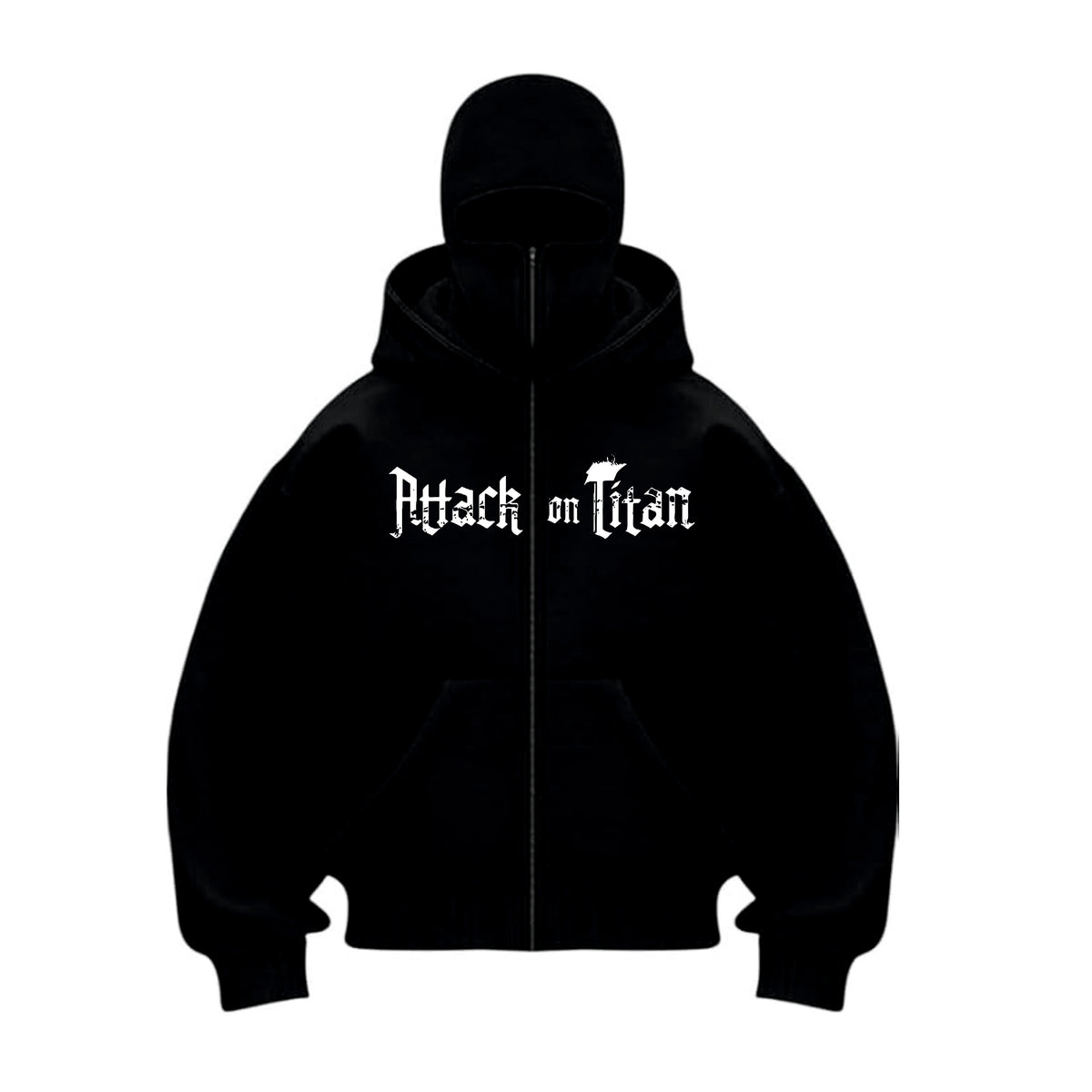 Black hoodie with 'Attack on Titan' text WITH PUFFPRINT