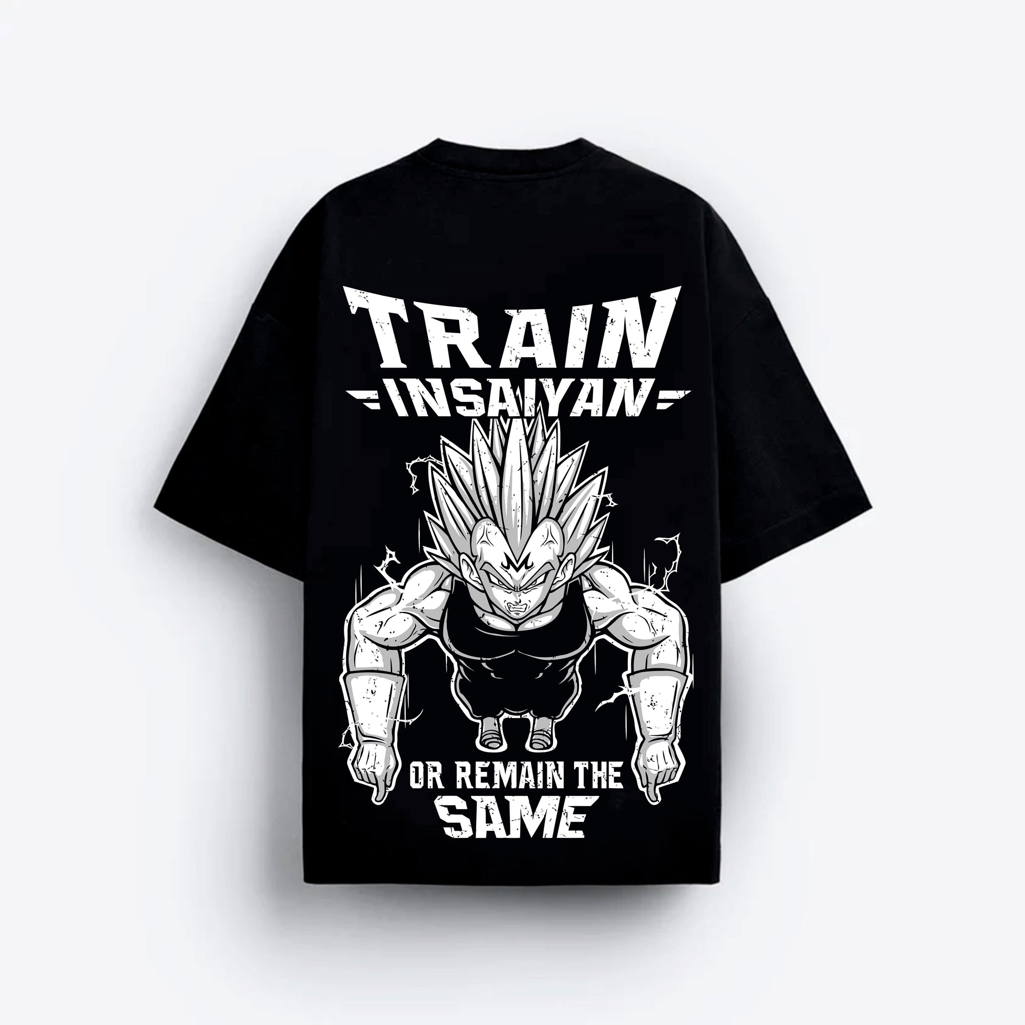 Black t-shirt with white graphic vegeta 
