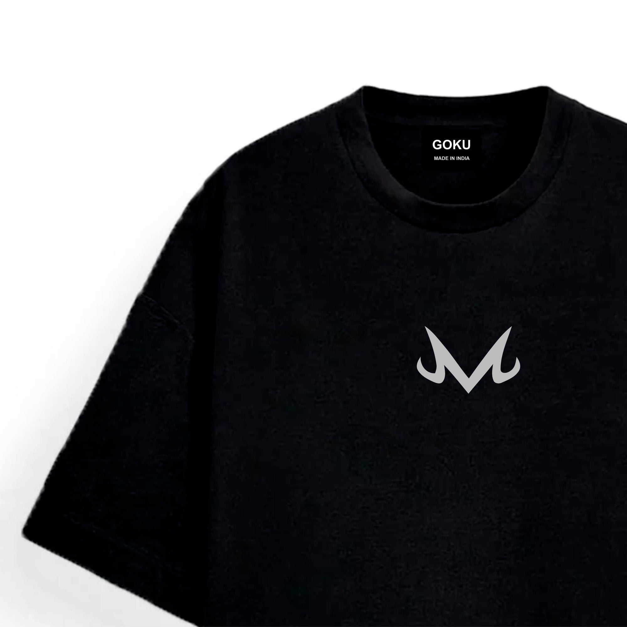 Black t-shirt with a white logo puff printed
