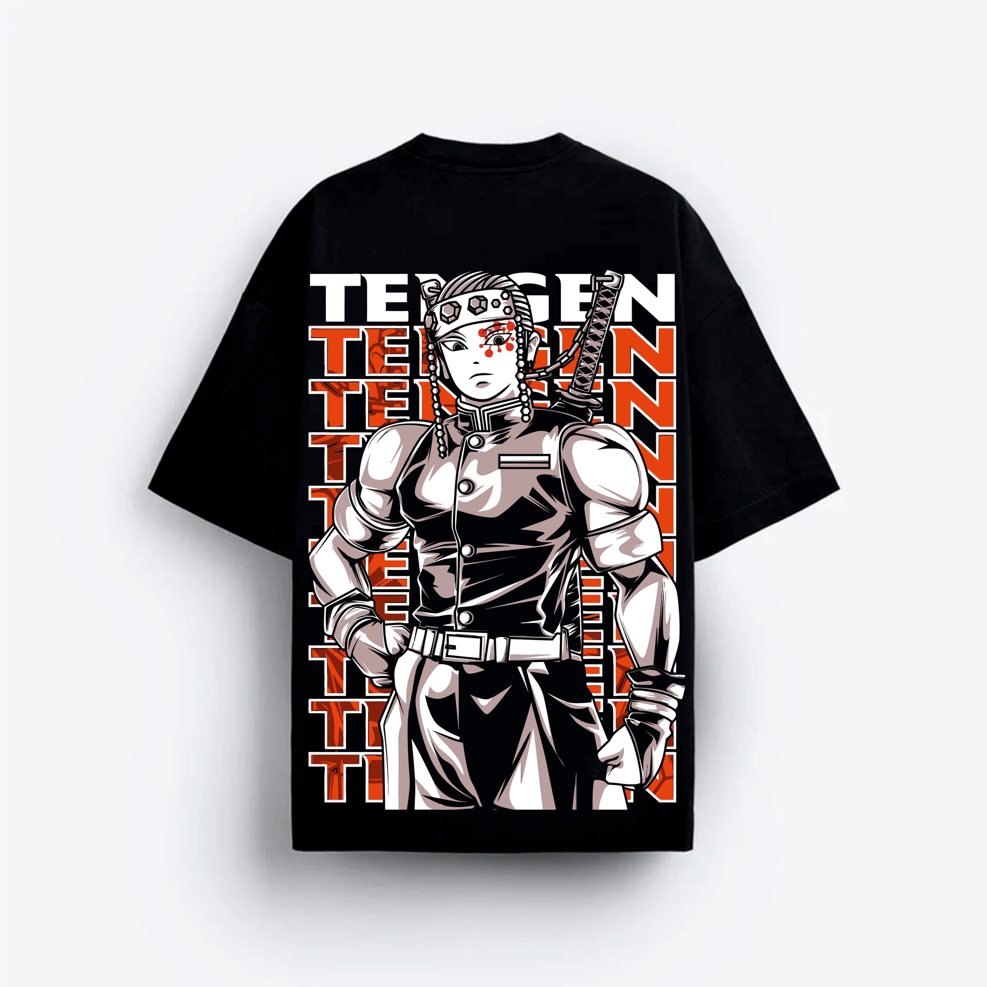 Black t-shirt with a robot graphic and 'Tengen' text on a light gray background