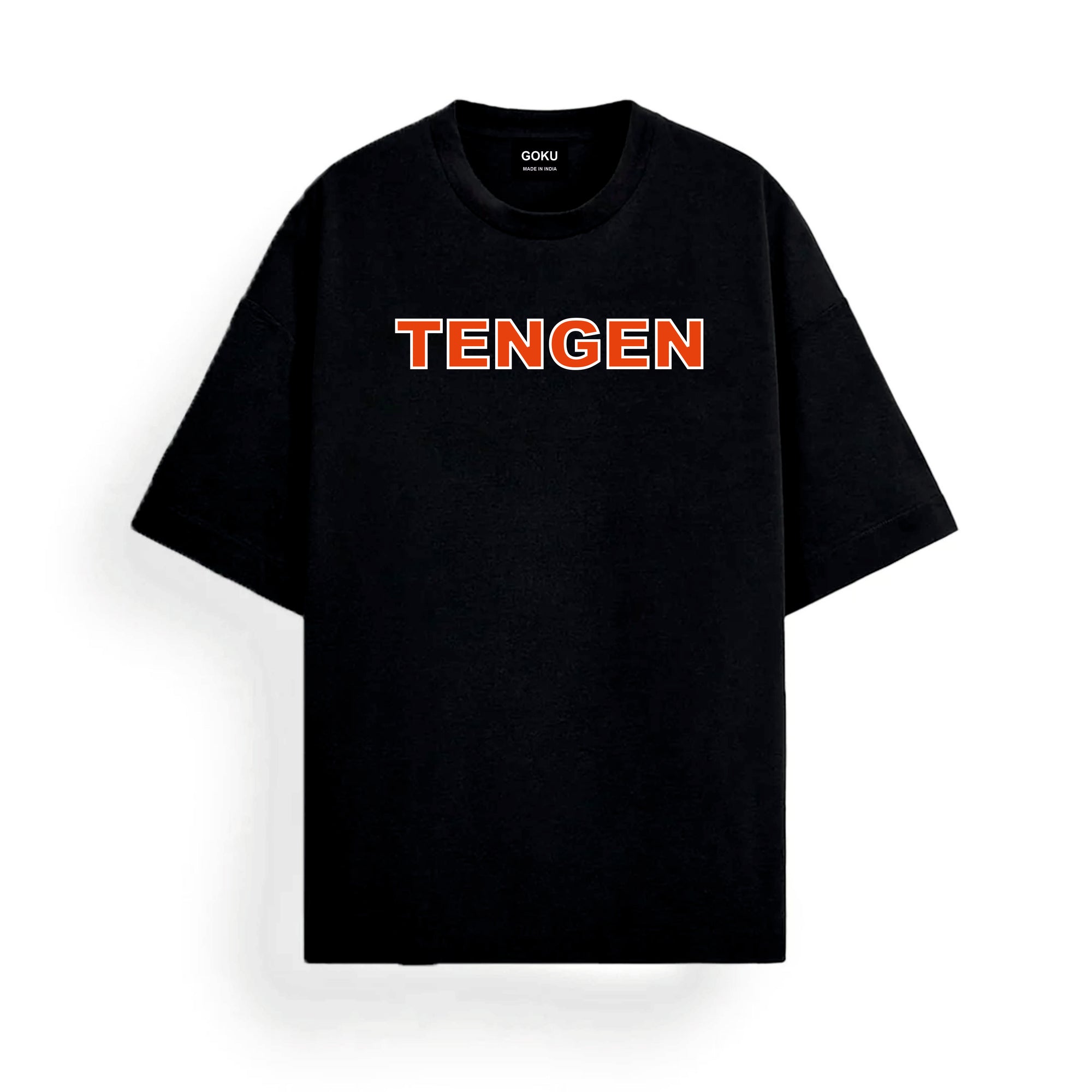 Black t-shirt with 'TENGEN' printed in red on a white background