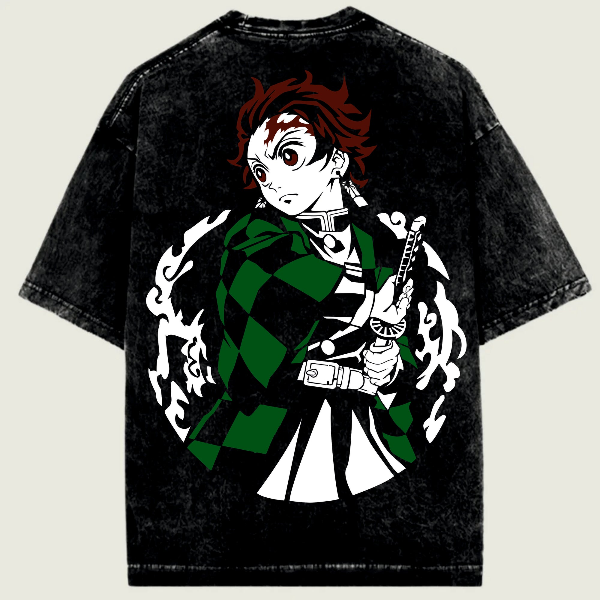 Black t-shirt with an anime character Tanjiro Kamado design