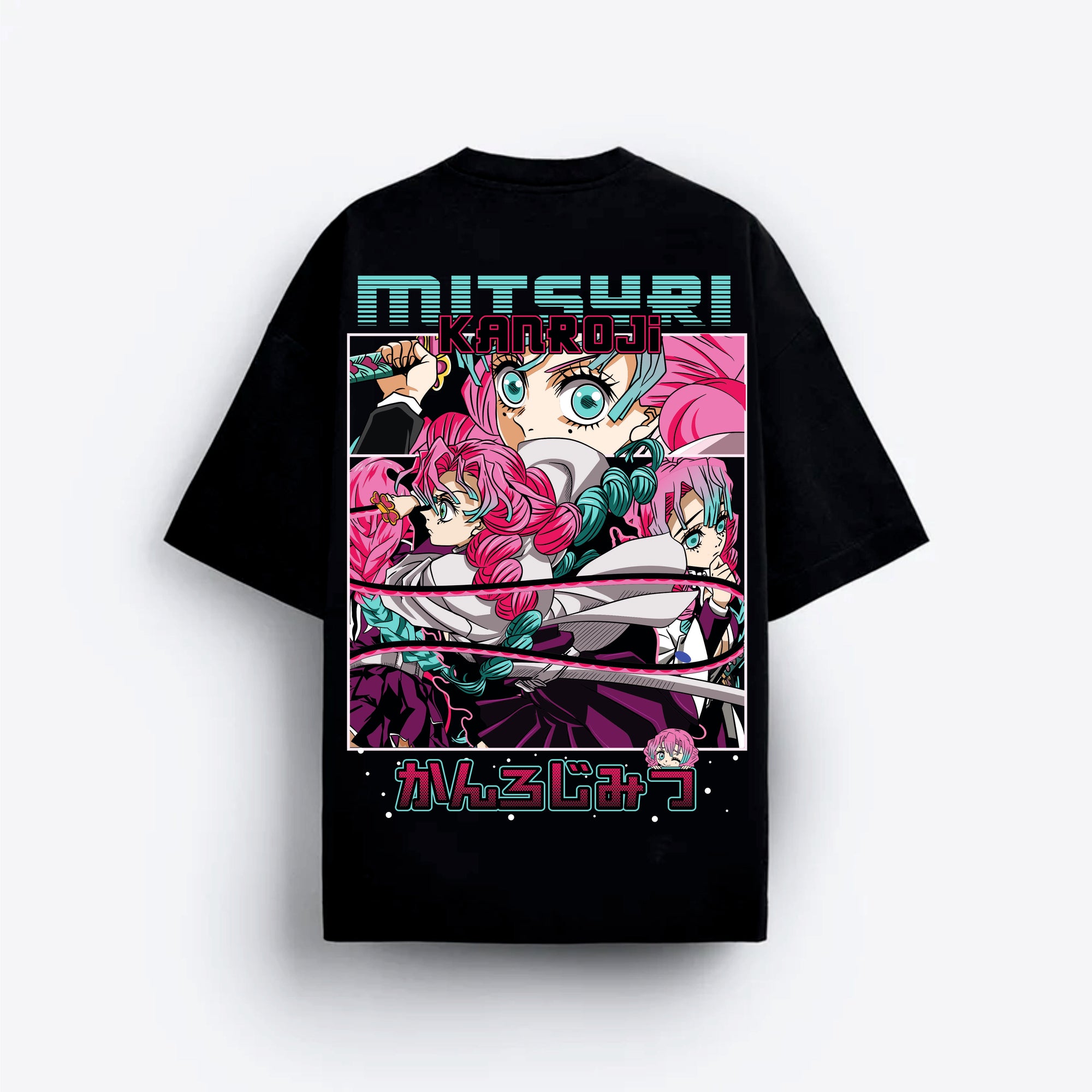 Black t-shirt with anime mitusri character graphic