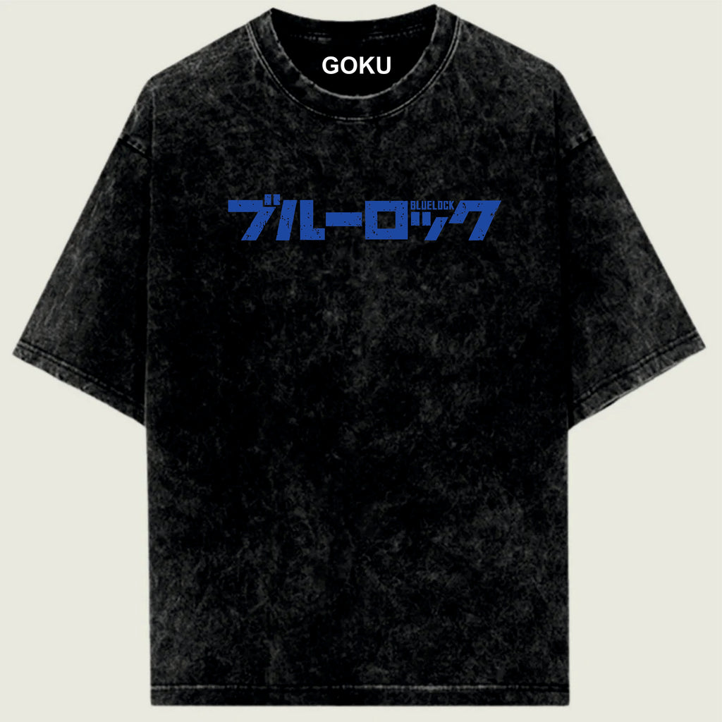 Black t-shirt with blue text and 'GOKU' branding on a light green background