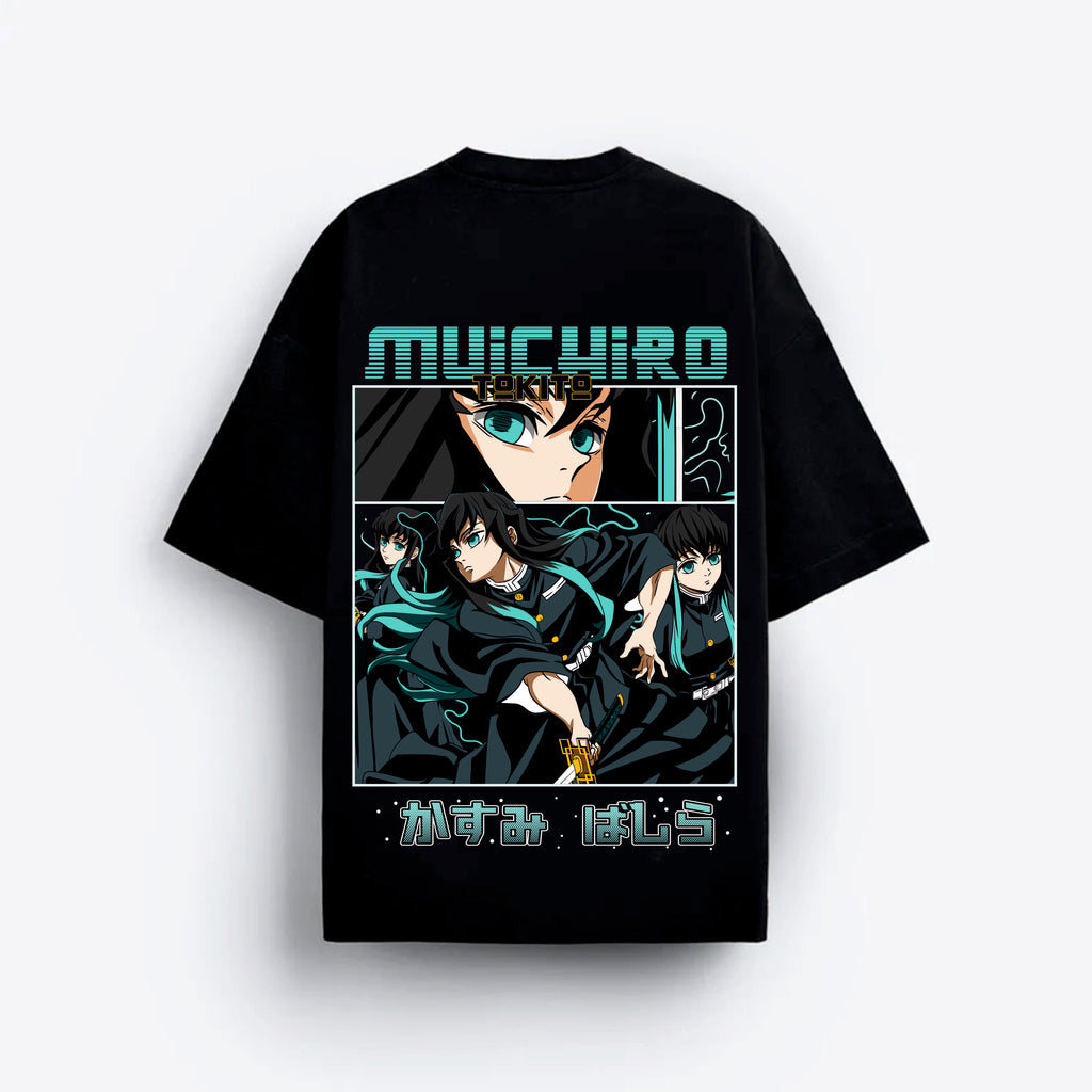 Black t-shirt with anime tokiyo character design and text on a white background