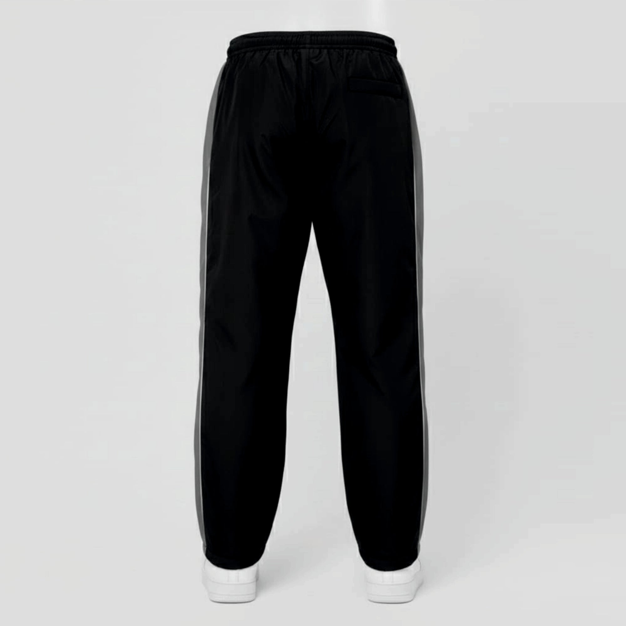 Black pants on a light gray background