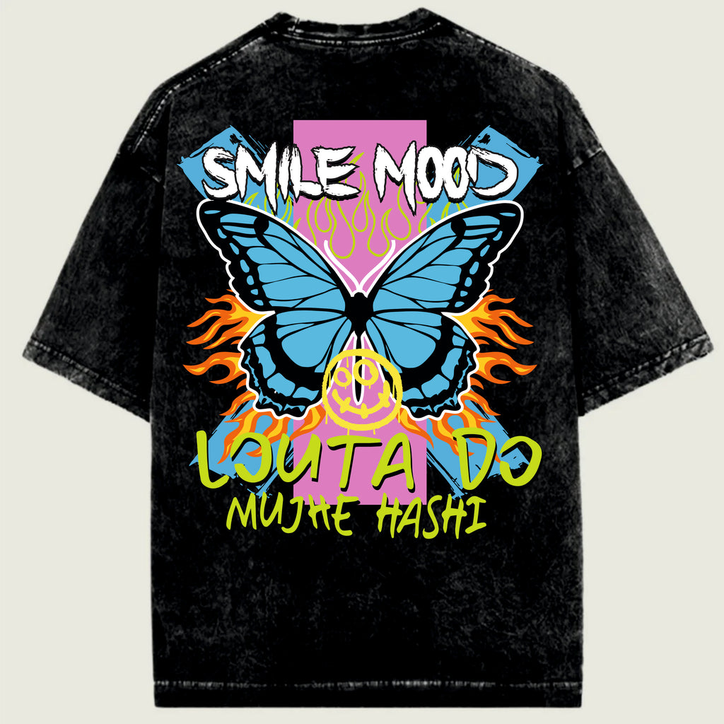 SMILE MOOD / OVERSIZED ACID WASHED T SHIRT