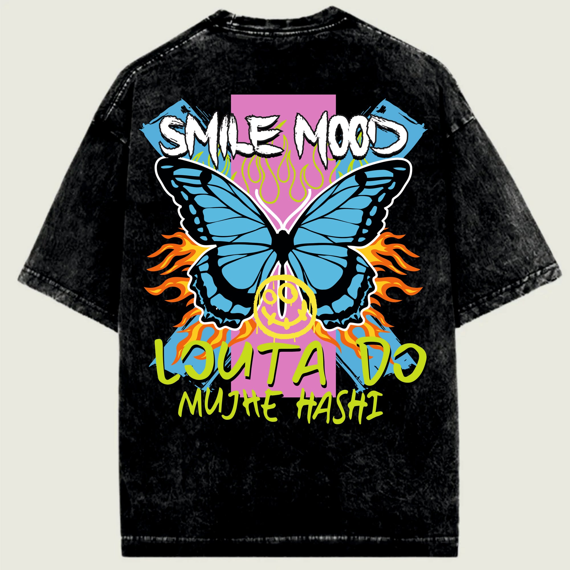 SMILE MOOD / OVERSIZED ACID WASHED T SHIRT