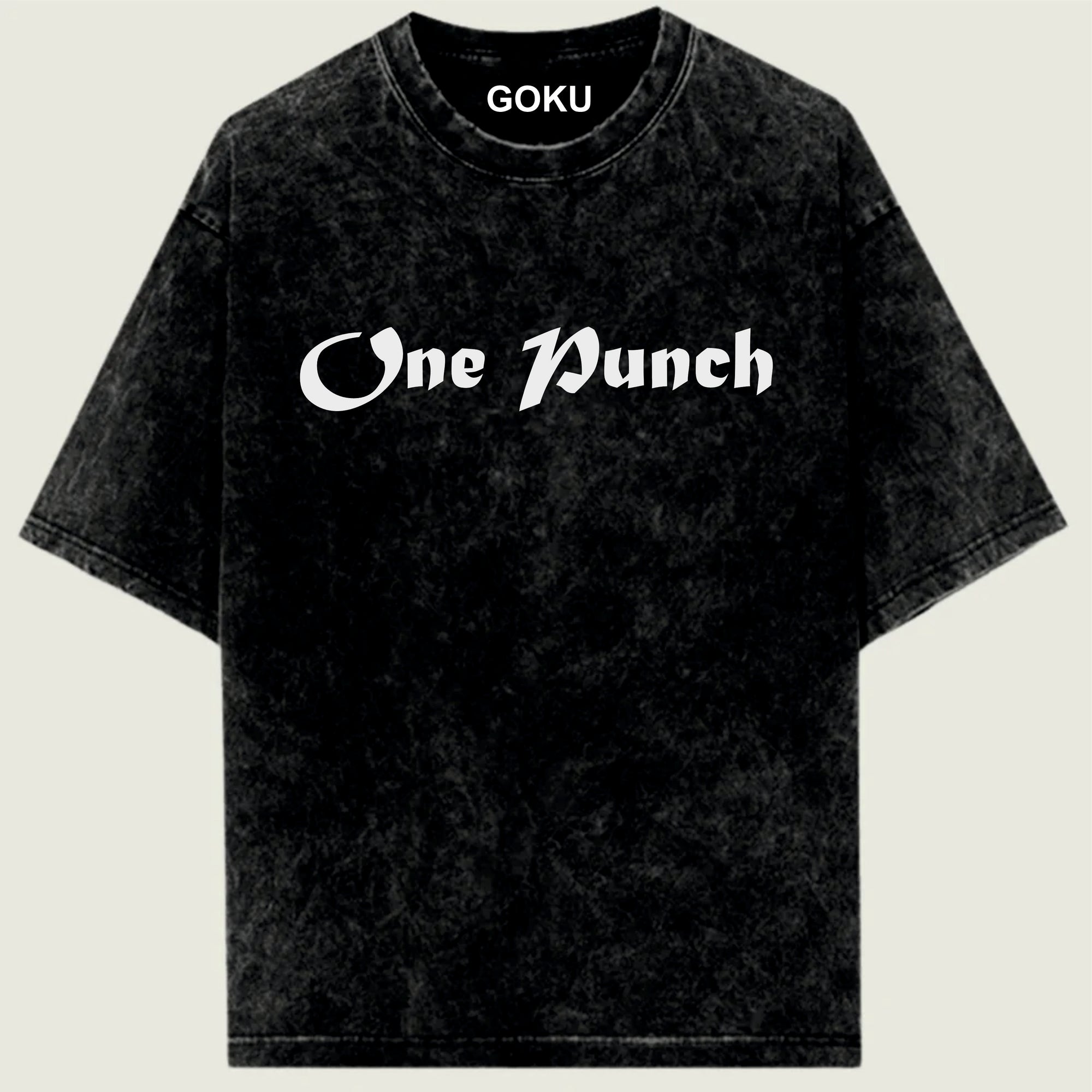 Black t-shirt with 'One Punch' text and 'GOKU' branding