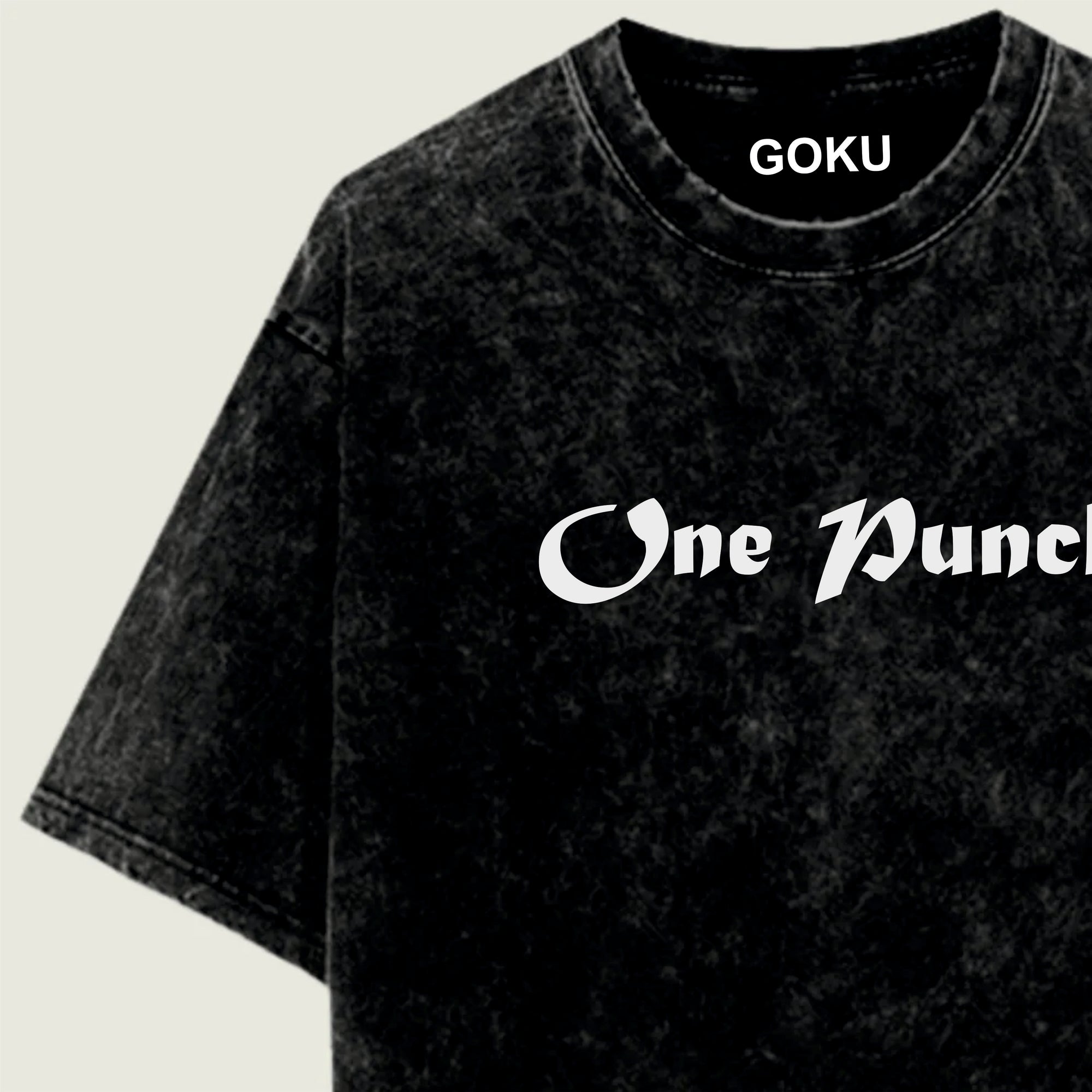 Black t-shirt with 'One Punch' and 'GOKU' text
