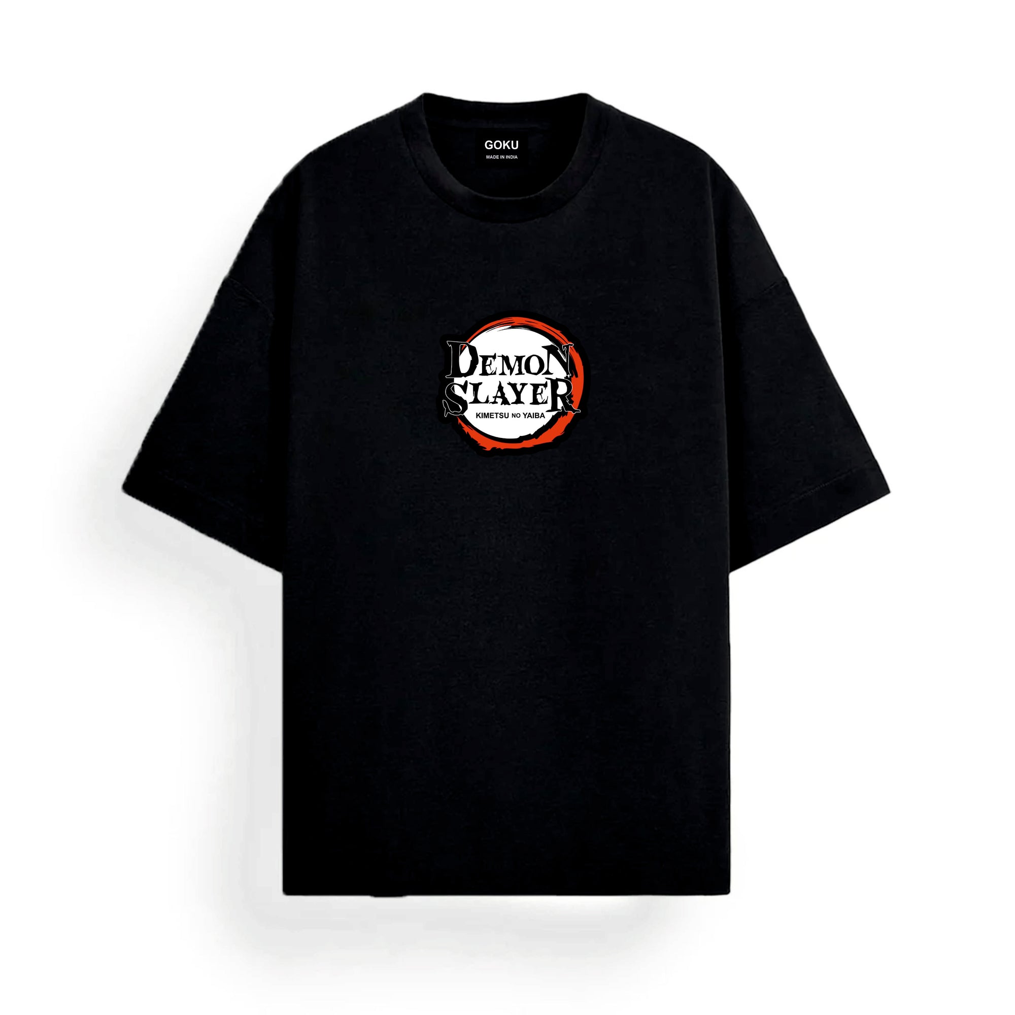 Black t-shirt with 'Demon Slayer' logo.